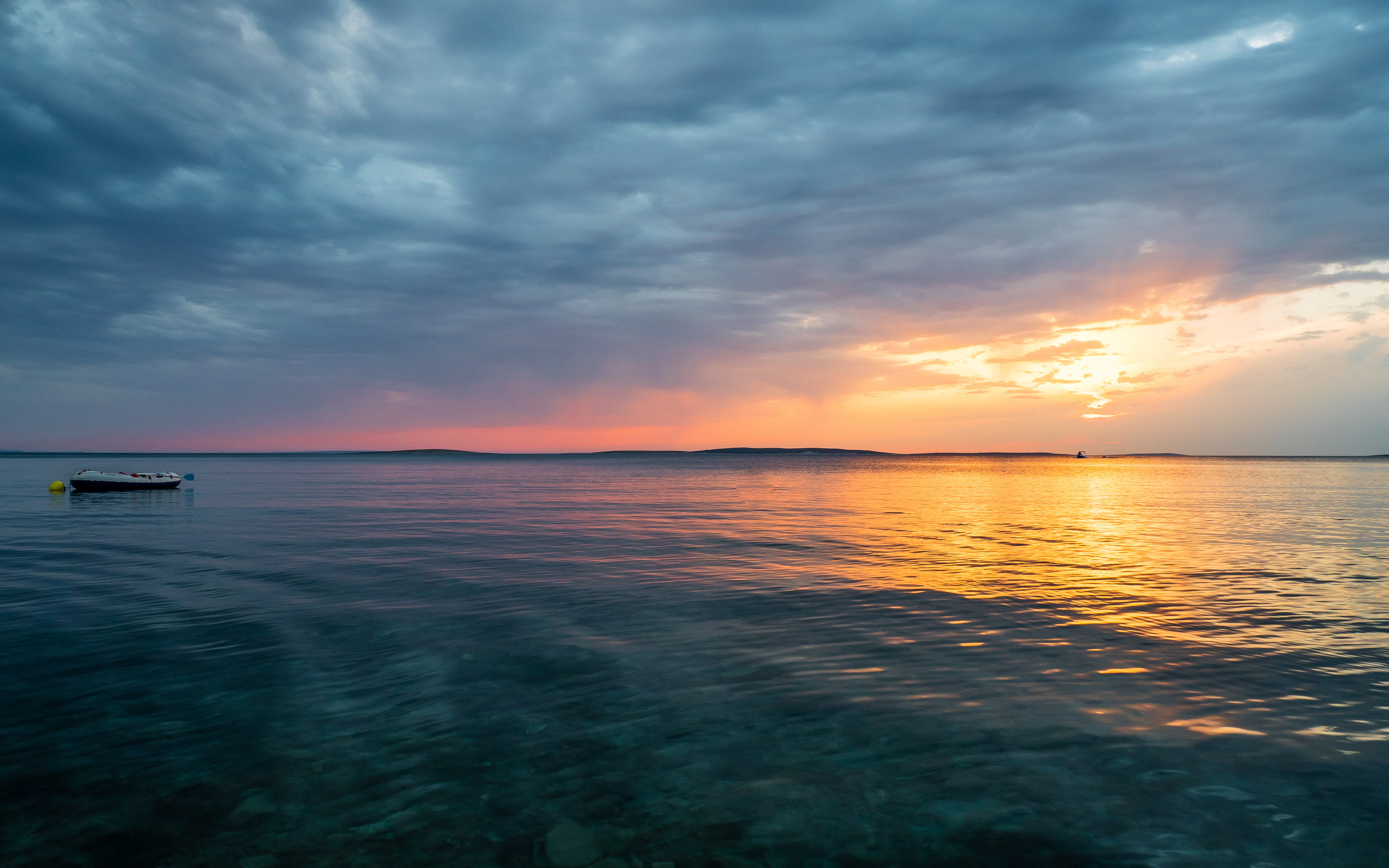 no people, idyllic, proboj, tranquility, boat, europe, sunset, scenics - nature, pag, evening, chill, sky, horizon over water, seascape, 4K, outdoors, HD Wallpaper