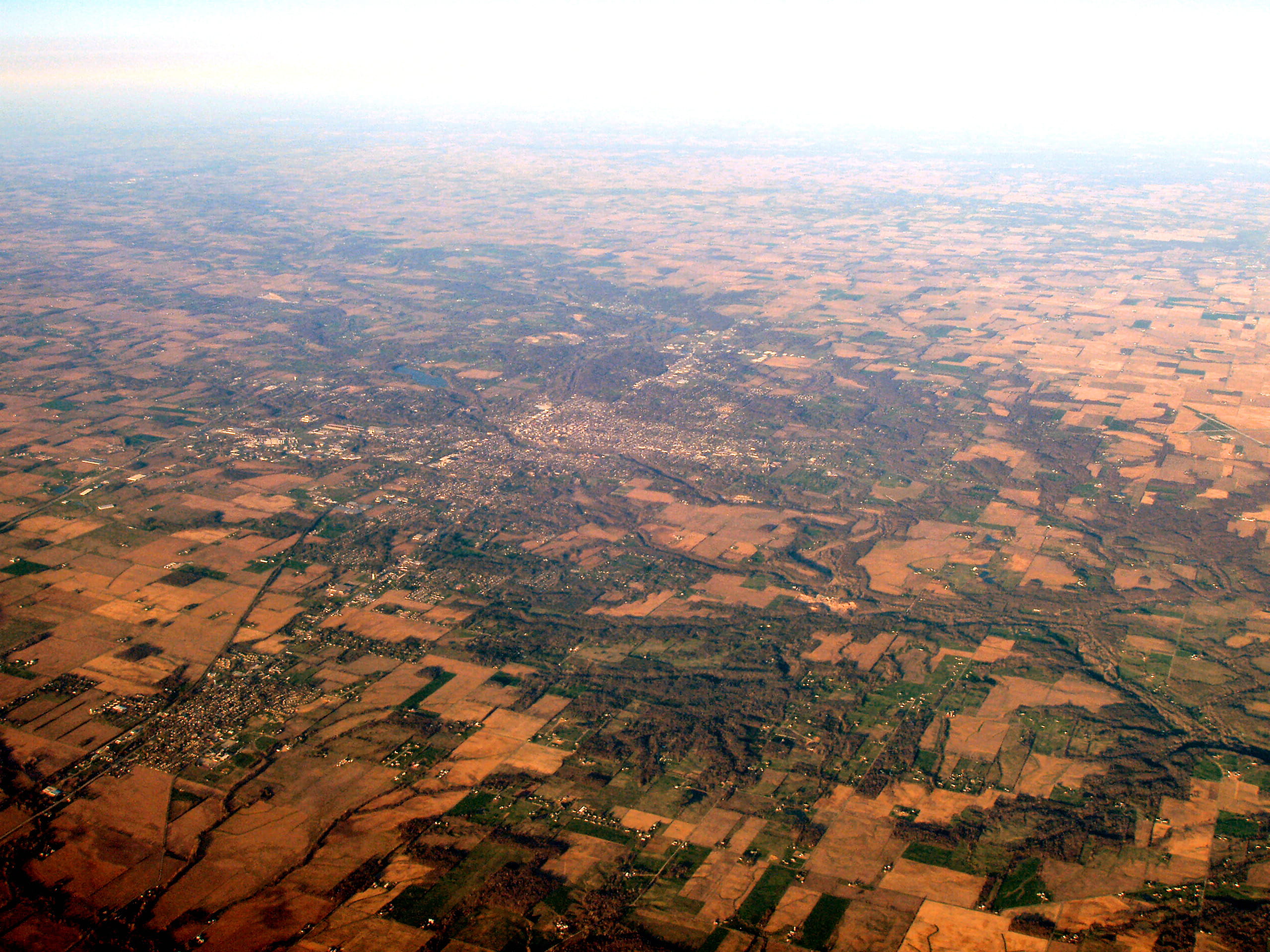 indiana, environment, public domain, flying, day, farms, field, cityscape, Indiana, agriculture, rural Scene, airplane, landscape, high Angle View, tranquility, HD Wallpaper