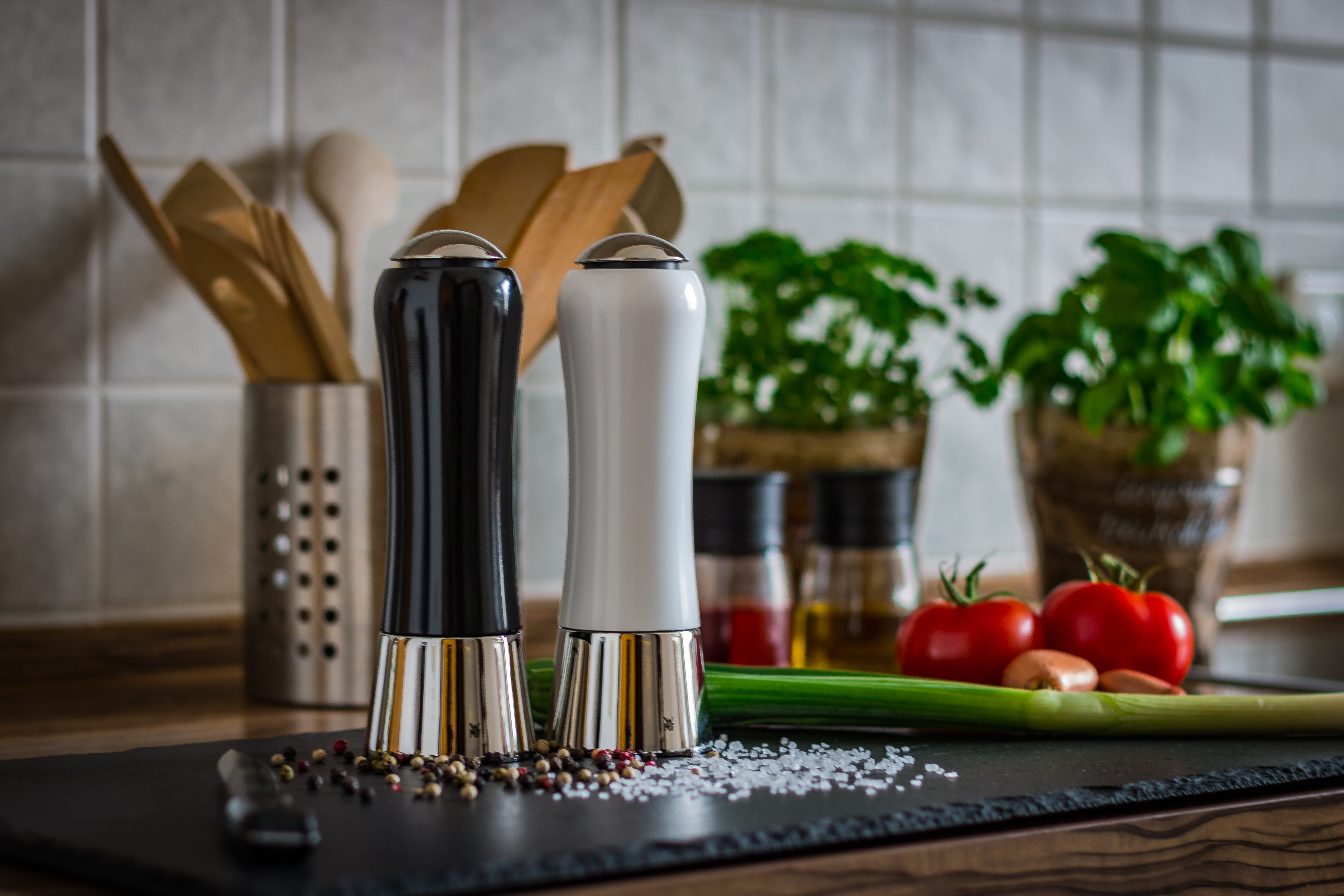 ingredient, salt - seasoning, grains, 5K, condiment, coarse salts, season, two, no people, kitchen utensil, domestic kitchen, spice, decoration, pepper - seasoning, HD Wallpaper