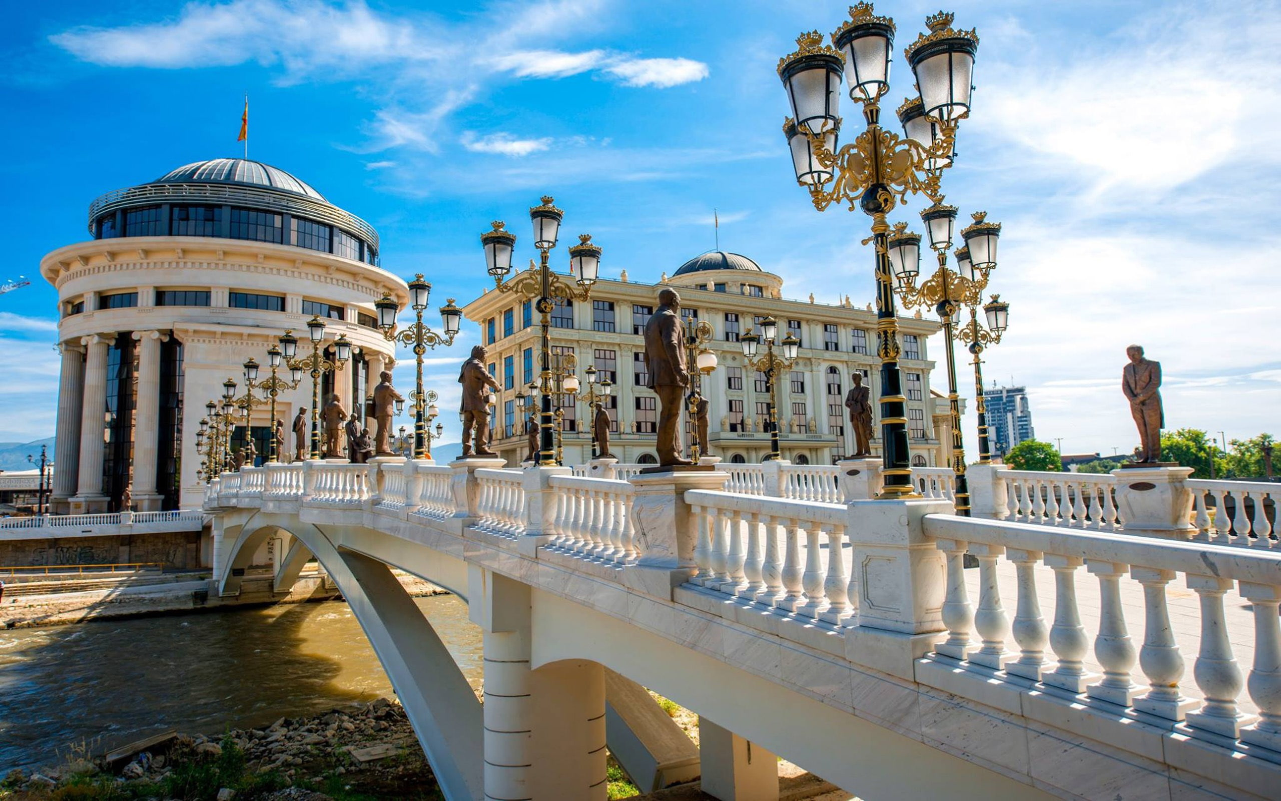 art, hd, republic, bridge, skopje, river, pedestrian, vardar, center, 2K, macedonia, HD Wallpaper