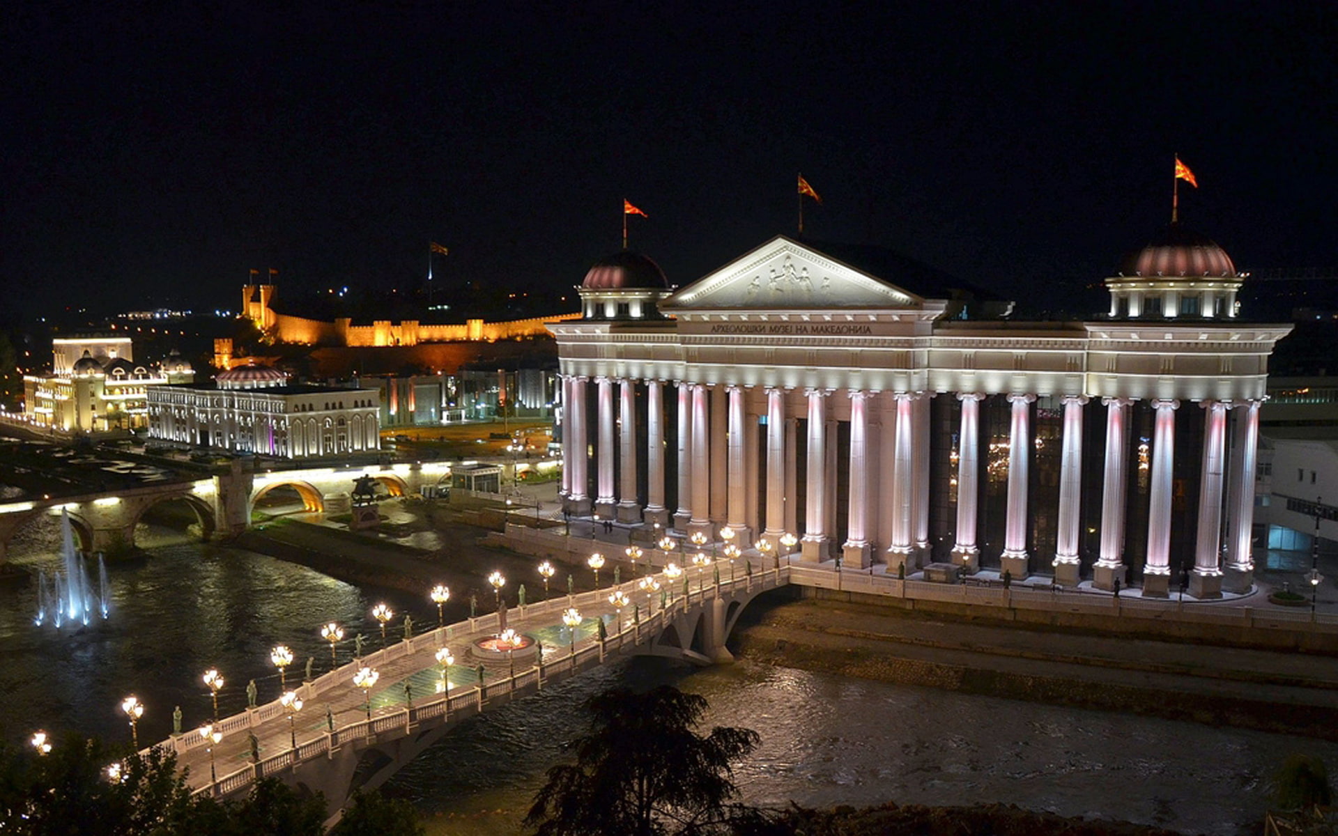republic, skopje, river, archaeological, art, hd, vardar, center, bridge, museum, macedonia, 1080P, HD Wallpaper