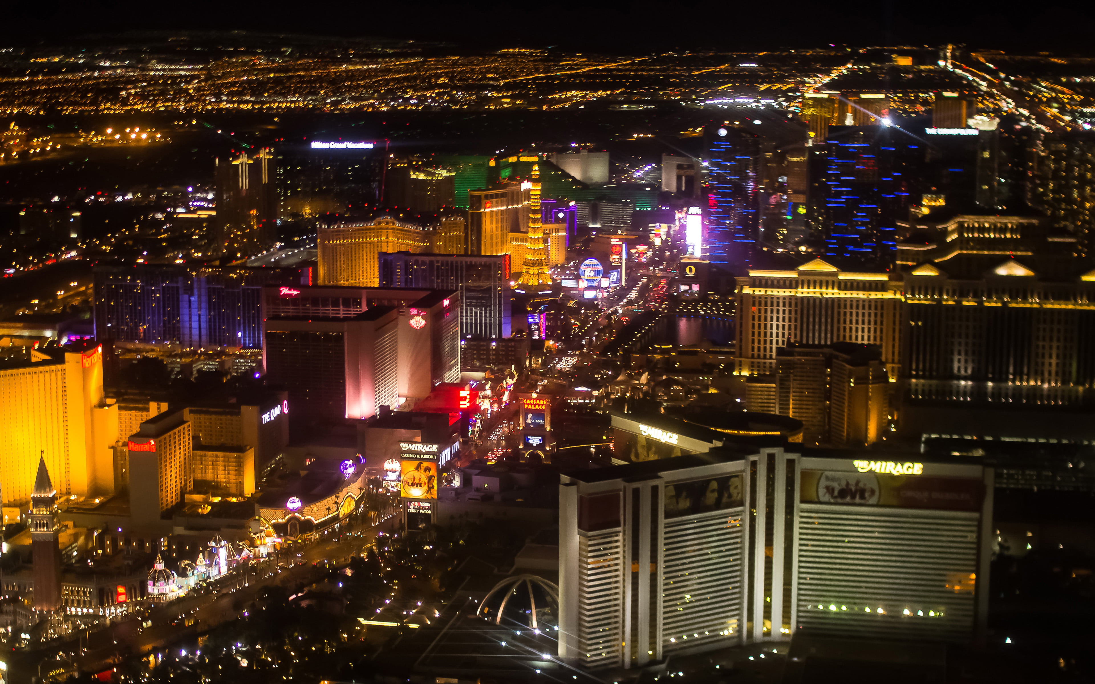 center, street, vegas, illuminated, transportation, town, high angle view, financial district, hotels, cityscape, casino, photograph, 4K, crowded, office building exterior, HD Wallpaper
