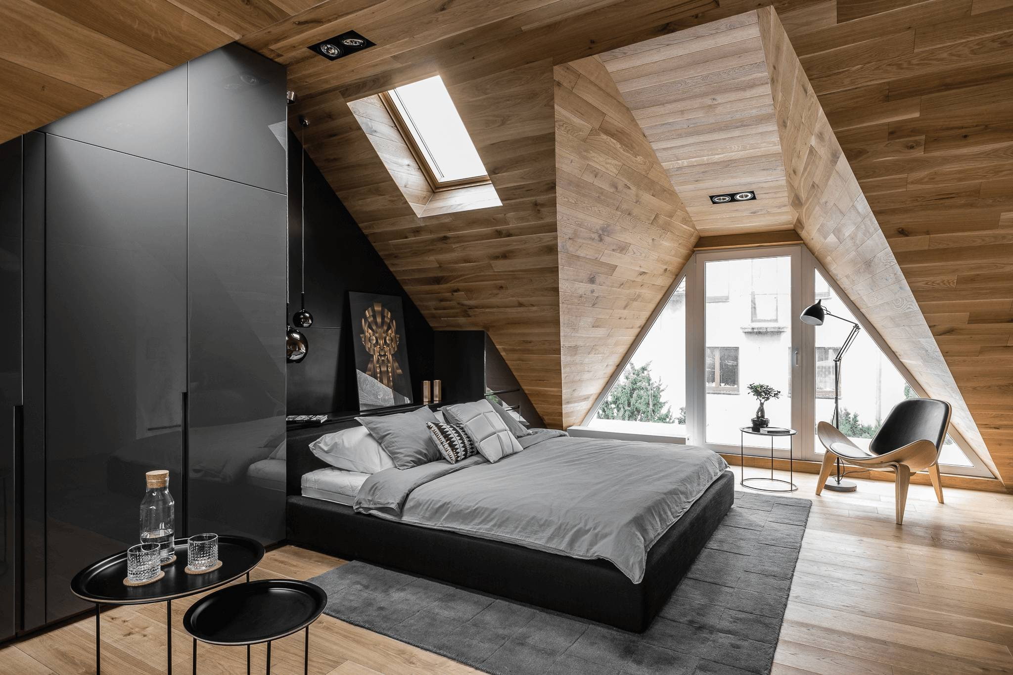 lamp, mansard, bedroom, chair, 1080P, bed, interior, attic, attic bedroom, window, the loft apartment, design, picture, the apartment is in the attic, HD Wallpaper