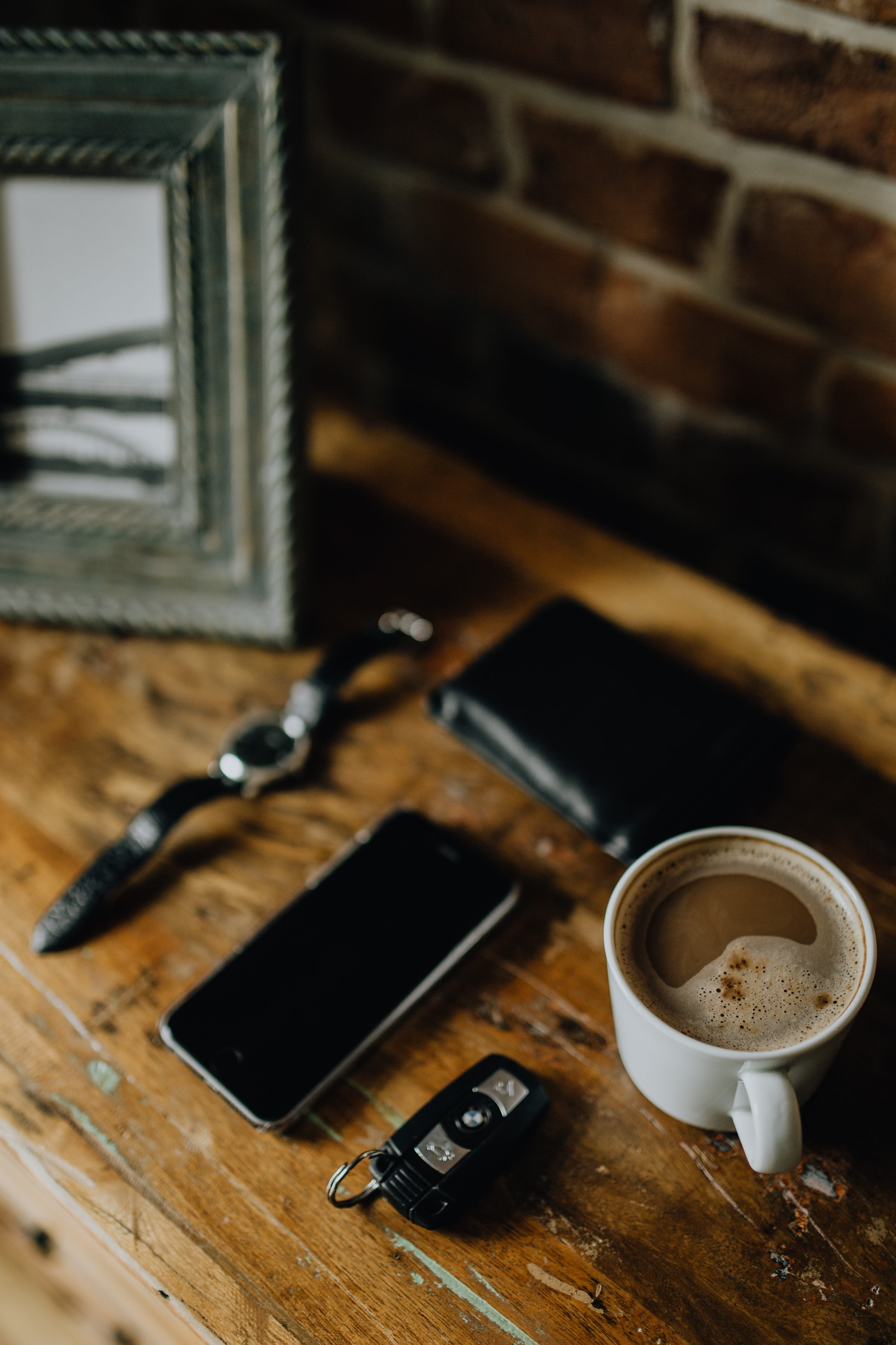 food and drink, wood, freshness, close-up, wood - material, high angle view, table, loft, still life, brick, coffee cup, refreshment, indoors, mug, apartment, Phone HD Wallpaper
