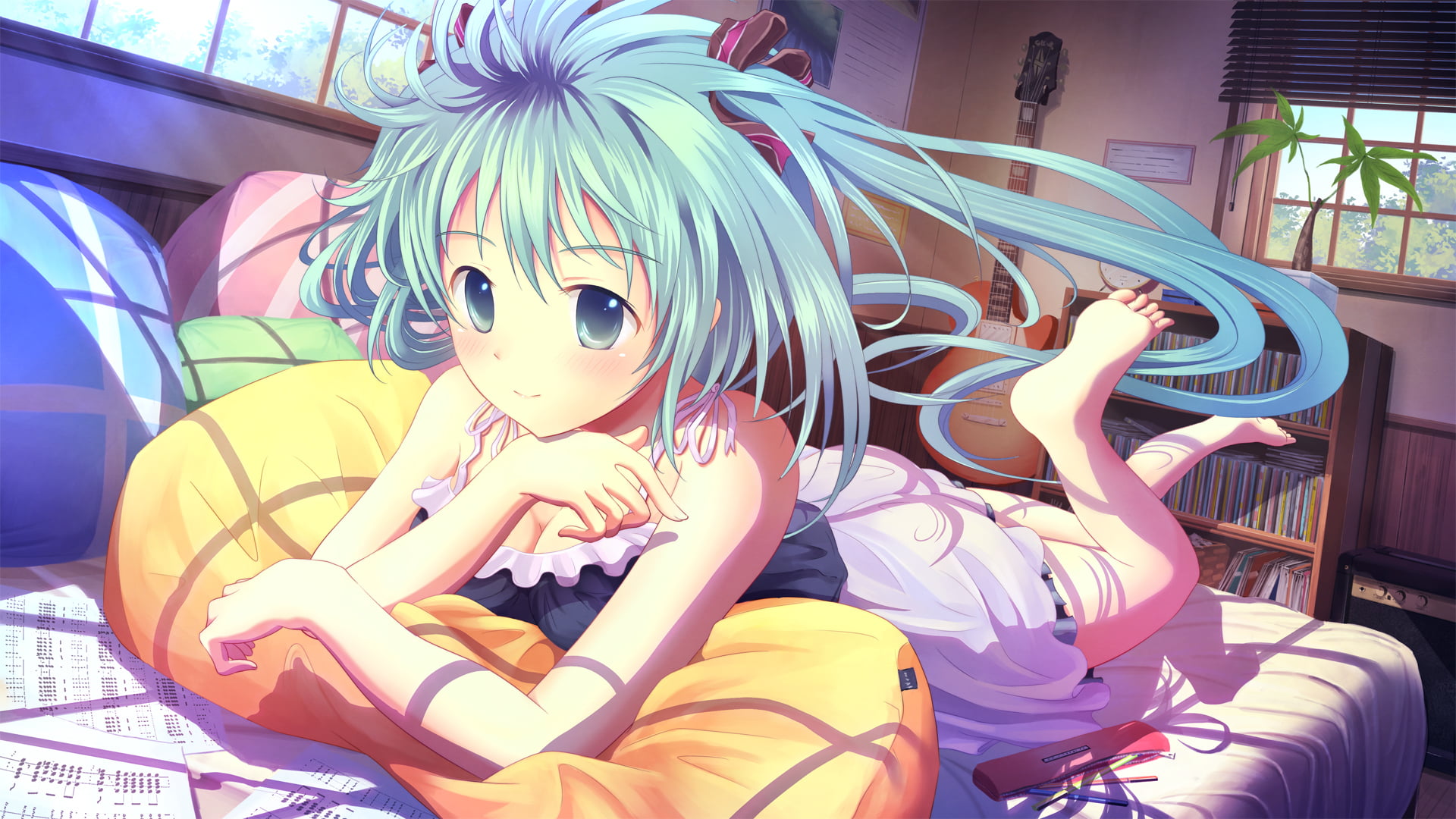 the sun, lies, computer Graphic, smiling, lifestyles, relaxation, clip Art, vocaloid, blue, records, real people, backgrounds, full length, art and craft, HD Wallpaper