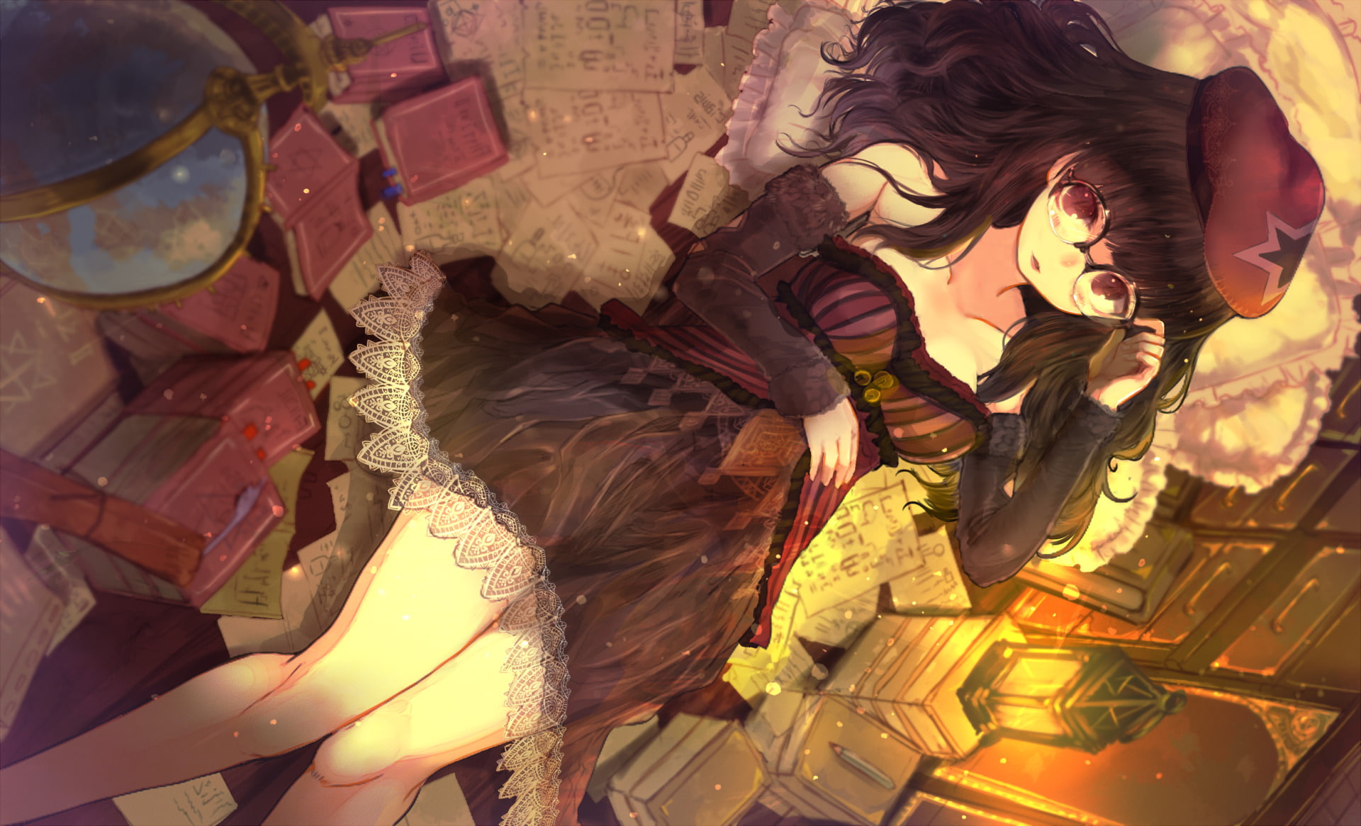 Original, architecture, high angle view, statue, sculpture, Anime, art and craft, Hat, Dress, built structure, religion, 1080P, human representation, Latern, HD Wallpaper