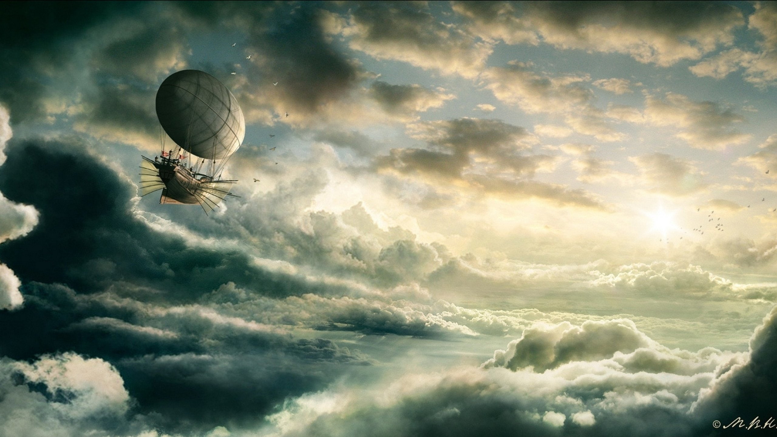 extreme sports, freedom, art, 2K, outdoors, scenics - nature, adventure, Steampunk, transportation, balloon, cloudscape, cloud - sky, sky, nature, parachute, HD Wallpaper