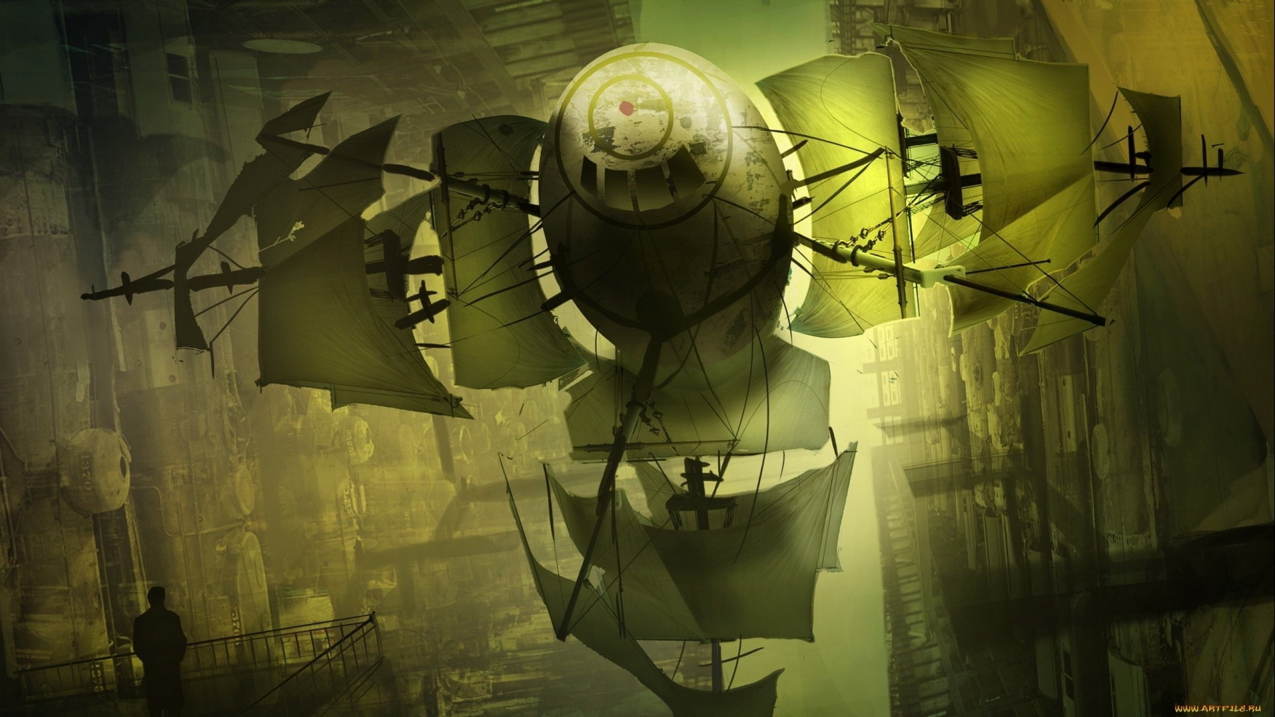 airplane, artwork, fantasy, blimp, ship, 2K, aircraft, art, steampunk, HD Wallpaper