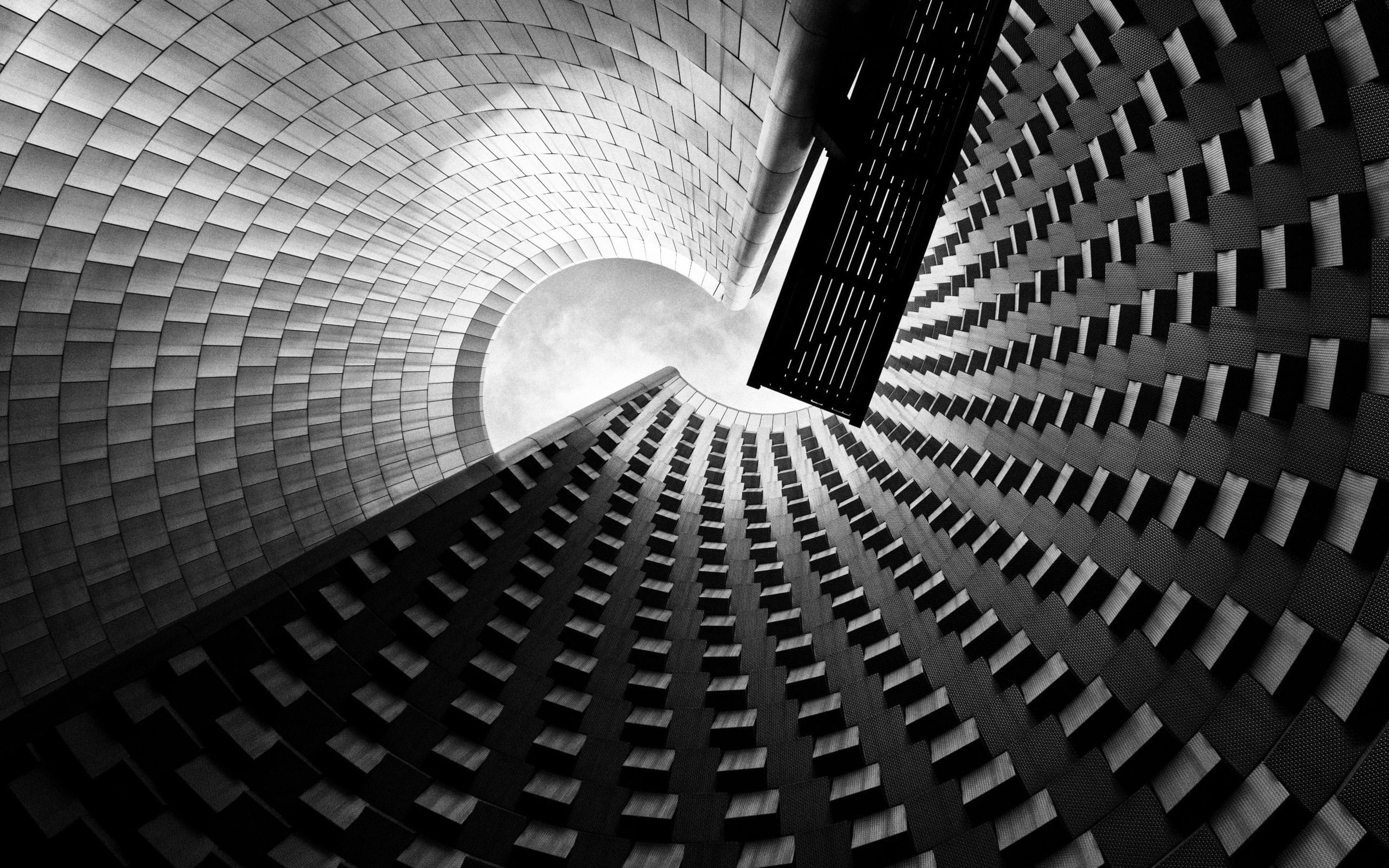 day, modern, shape, worms eye view, pattern, wall, architecture, directly below, full frame, building, tall - high, 2K, abstract, architecture and art, HD Wallpaper