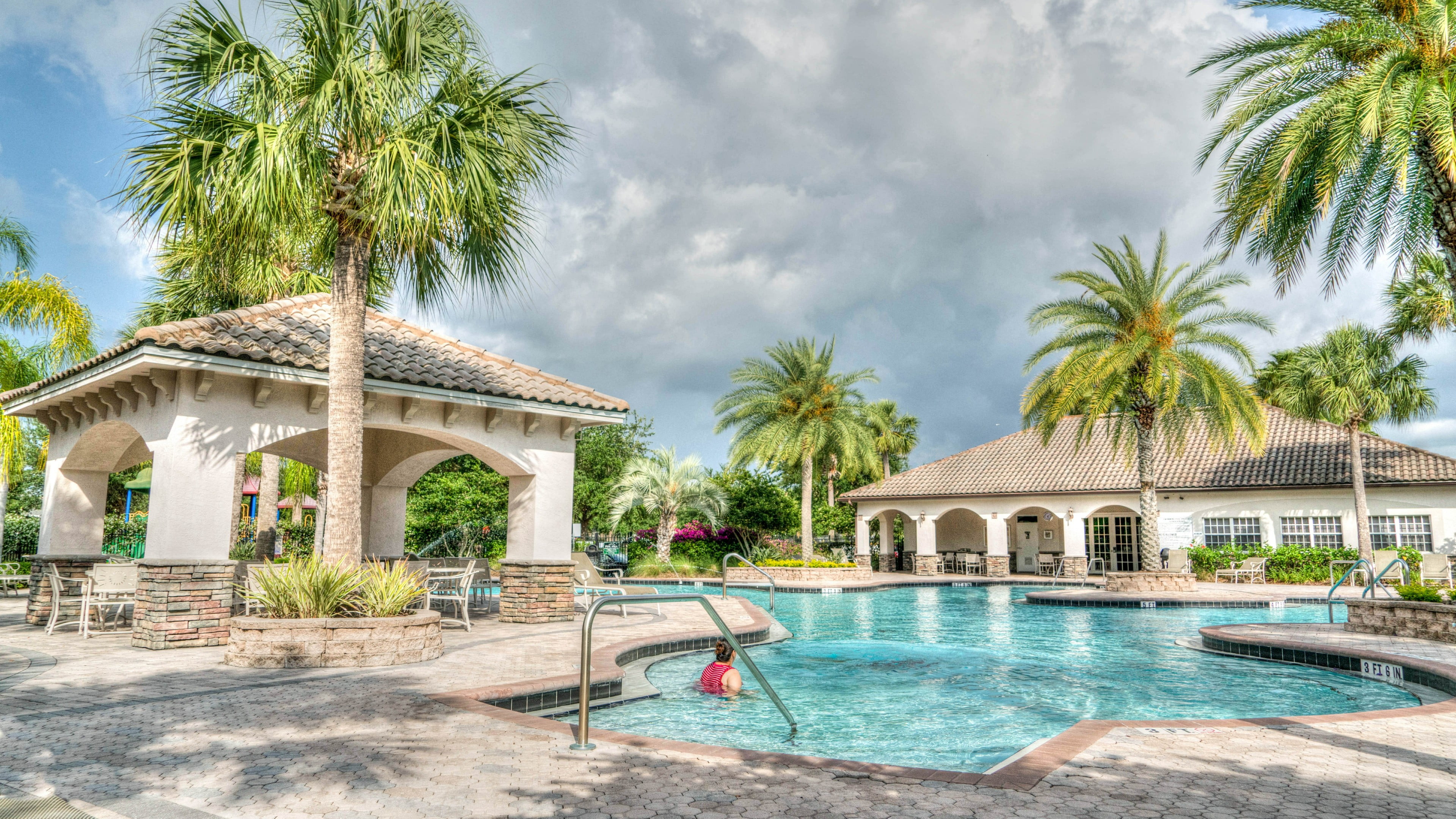 water, swimming pool, nature, wealth, home, hacienda, no people, coconut palm tree, tree, estate, palm tree, outdoors, resort, villa, poolside, palm, pool, HD Wallpaper