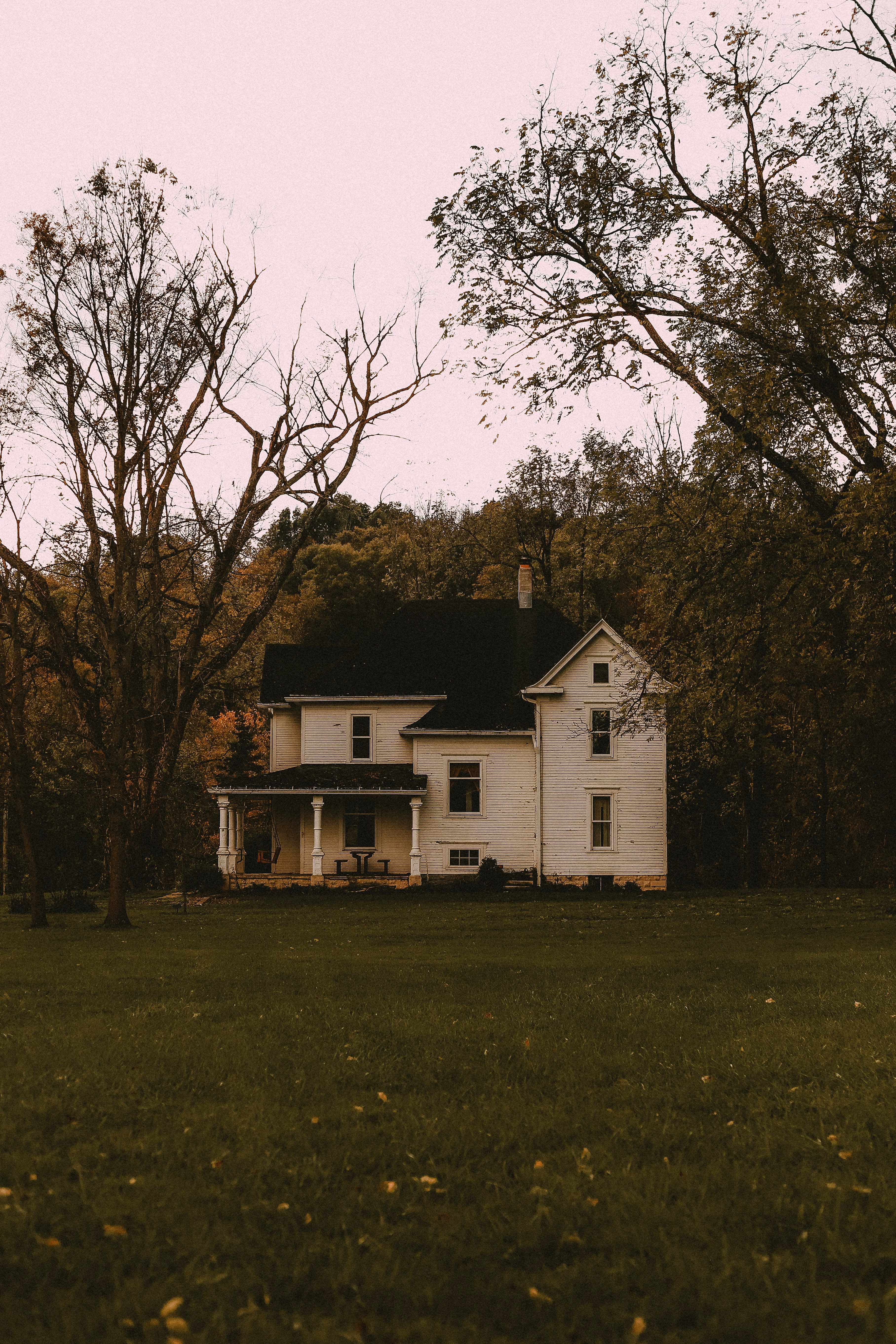5K, trees, forest, hacienda, yard, autumn, house, Phone HD Wallpaper