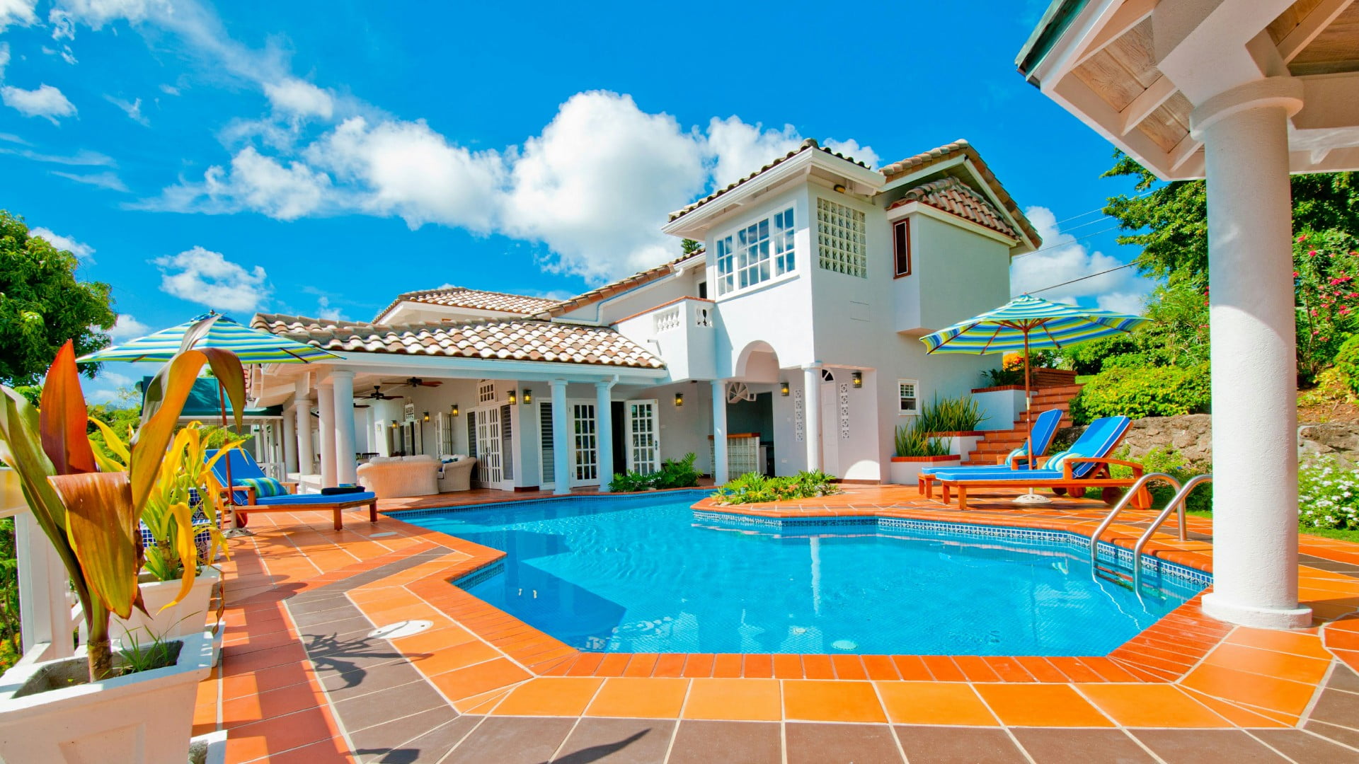 built structure, home, wealth, grenada, hacienda, building, vacation, luxury, hotel, no people, nature, tree, tropical climate, flooring, tiled floor, house, HD Wallpaper