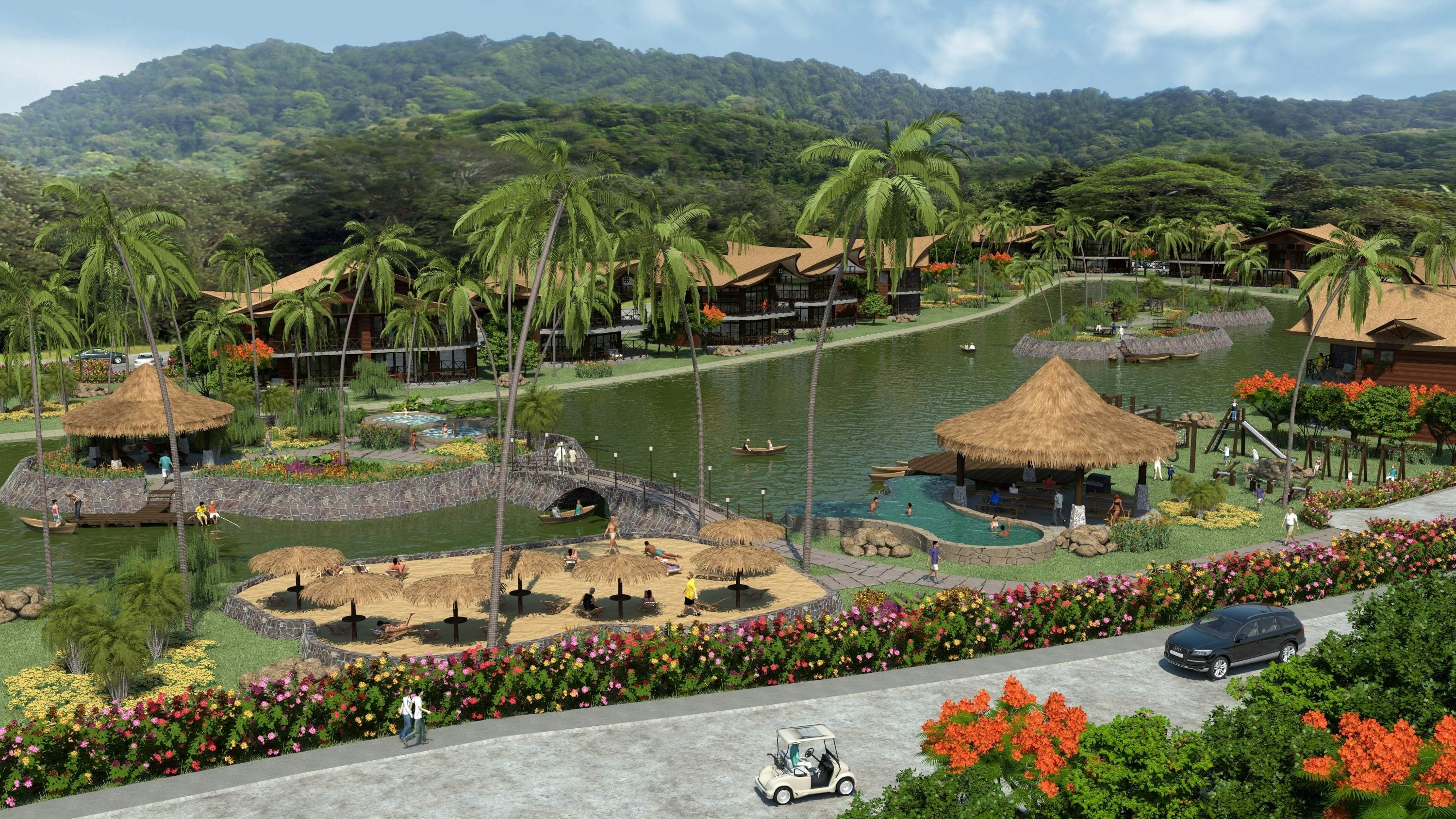 day, palm, scenics - nature, The Lakes of Hacienda Matapalo, beauty in nature, group of people, water Park, water, palm trees, nature, pool, stay, outdoors, HD Wallpaper