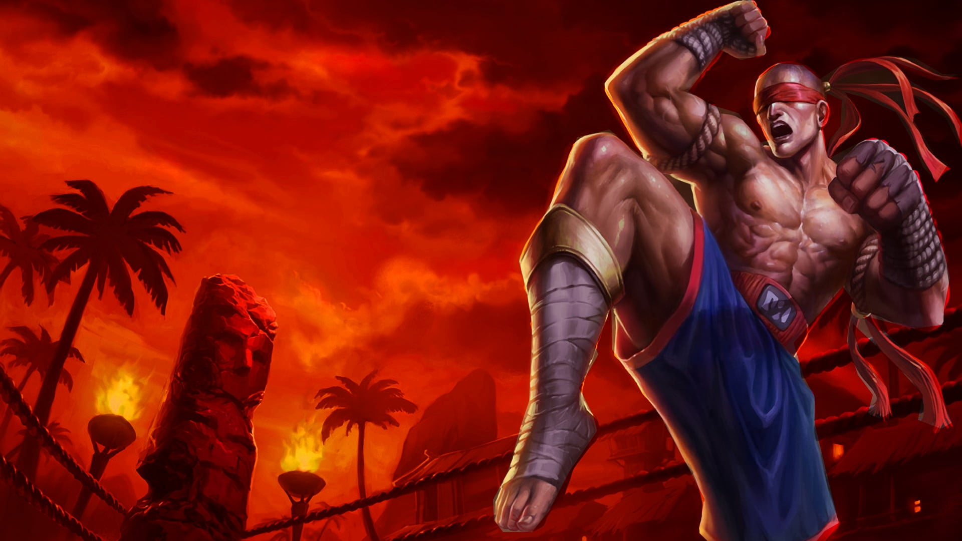 red, 1080P, Lee Sin, standing, emotion, young adult, vitality, mouth open, shirtless, shouting, adult, black, young men, mid adult, waist up, heat - temperature, HD Wallpaper