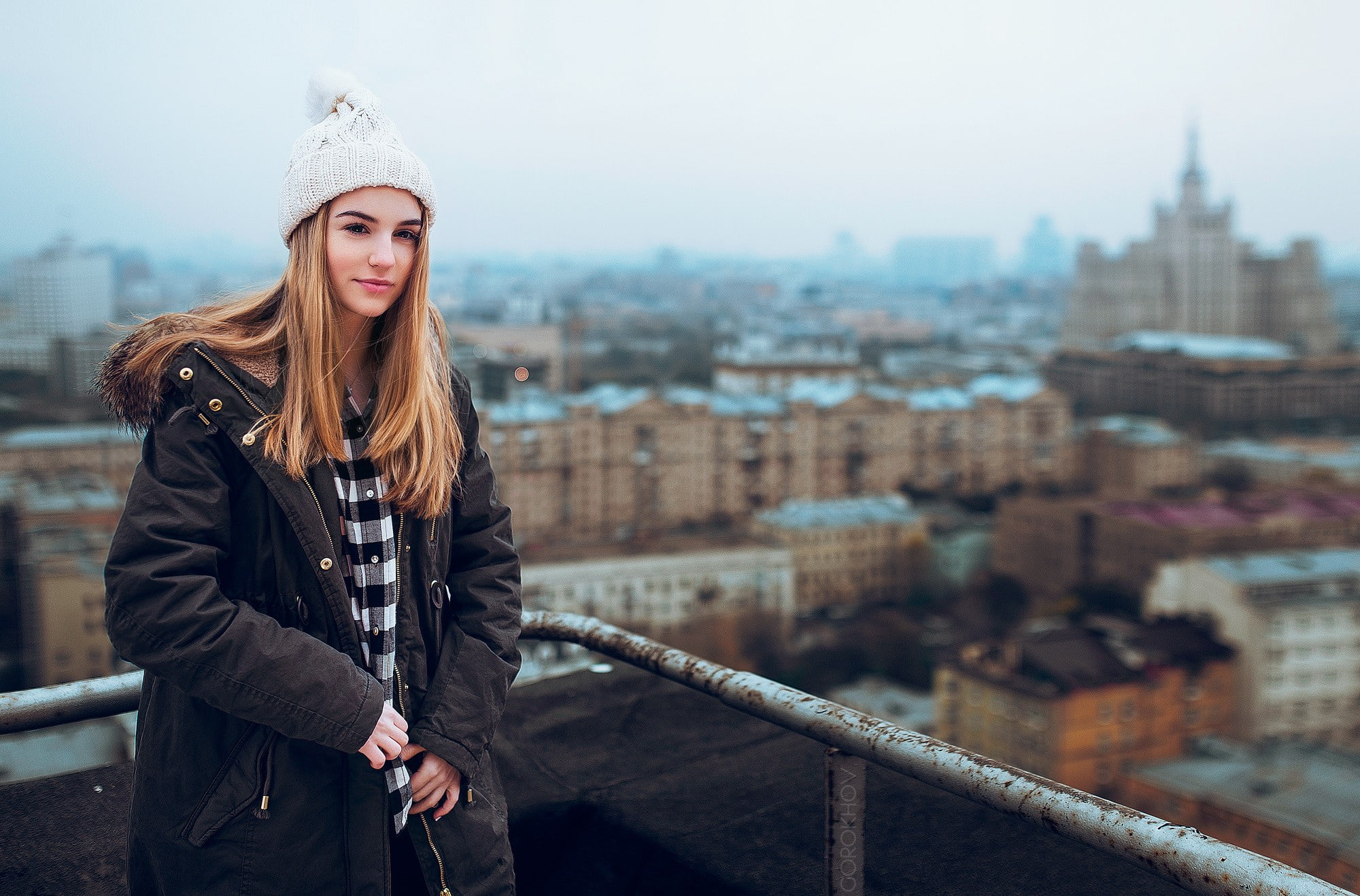 lifestyles, winter, railing, Ivan Gorokhov, building exterior, clothing, looking at camera, model, young women, hair, one person, focus on foreground, young adult, HD Wallpaper