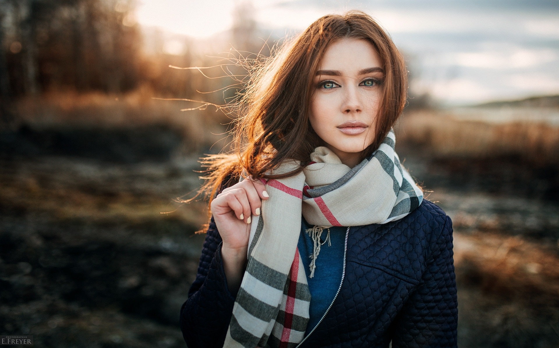leisure activity, casual clothing, scarf, contemplation, outdoors, looking at camera, beautiful woman, long hair, teenager, front view, women, one person, HD Wallpaper