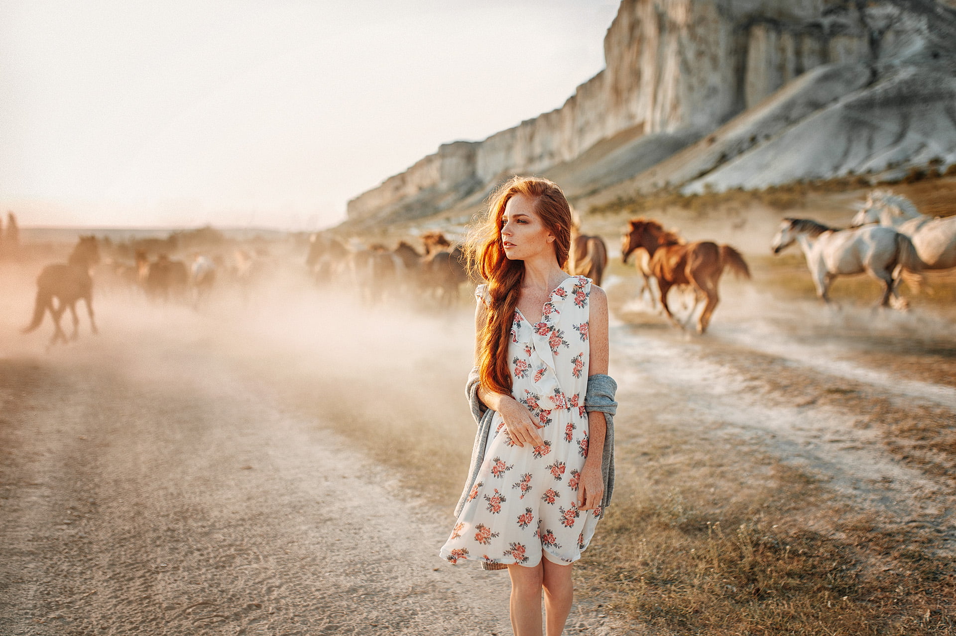 domestic animals, horse, nature, adult, animal wildlife, mammal, 1080P, domestic, environment, landscape, model, fashion, women outdoors, land, rural scene, HD Wallpaper