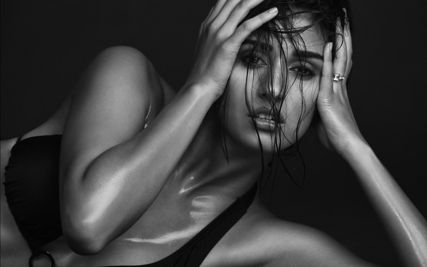 black background, looking at camera, temptation, disha, adult, fashion, one person, clothing, young women, patani, 720P, women, studio shot, s, lingerie, HD Wallpaper