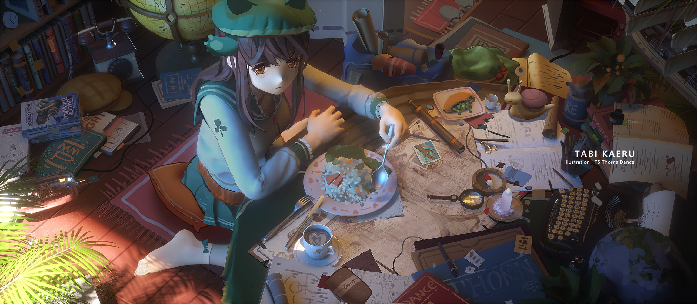 room, food, anime girls, socks, interior, anime, T5, 1080P, HD Wallpaper