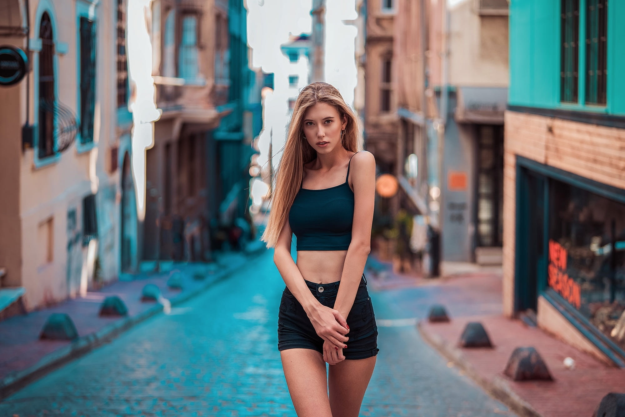 1080P, blonde, Daria Klepikova, town, shorts, street, girl, look, HD Wallpaper