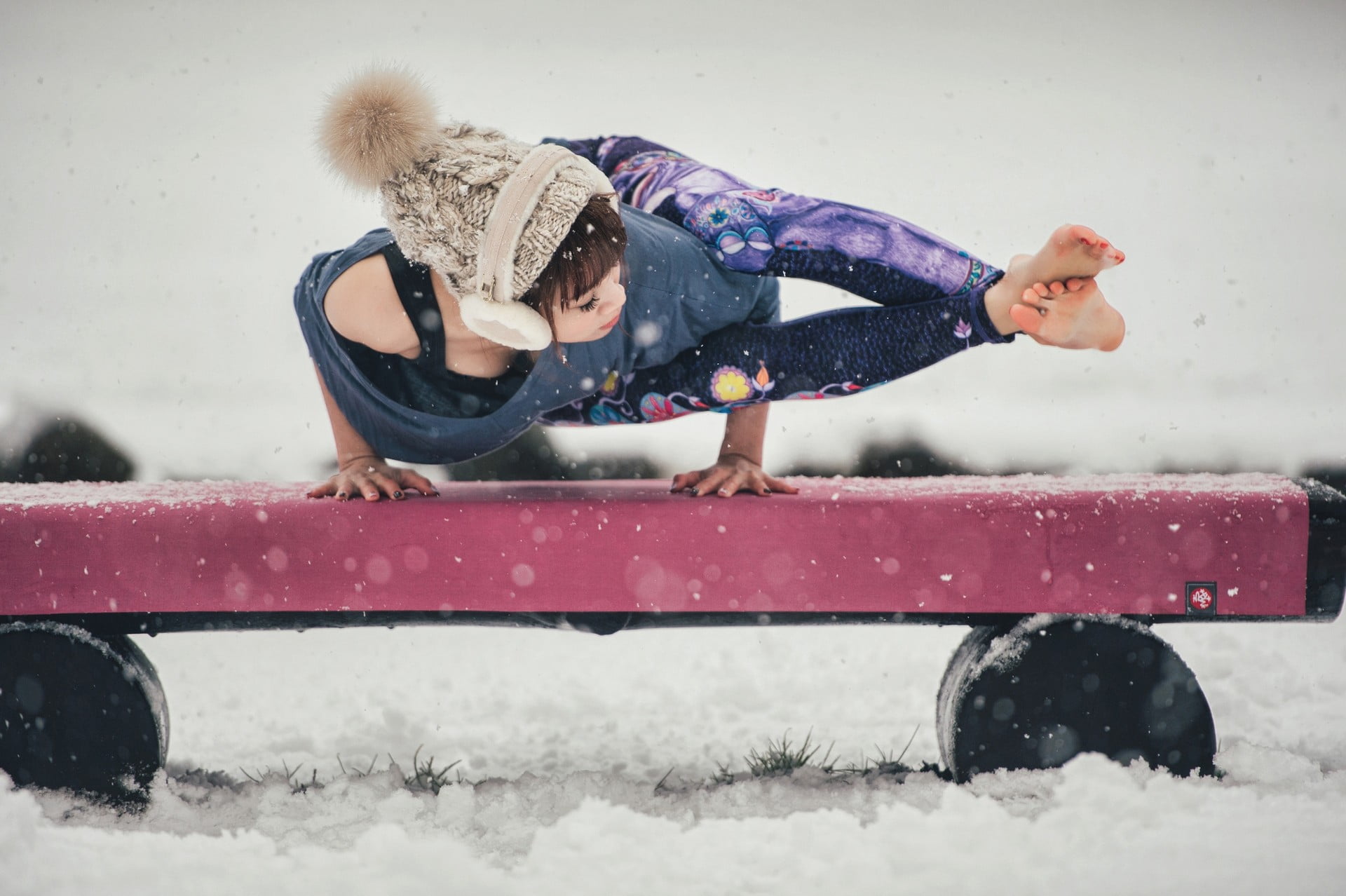 outdoors, clothing, emotion, women, cold temperature, winter, young adult, fun, day, weekend activities, real people, warm clothing, one person, barefoot, HD Wallpaper