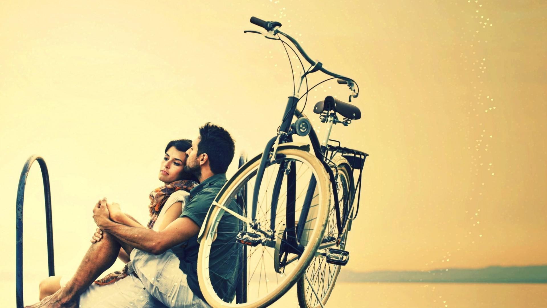 relax, love, couple, bicycle, 1080P, HD Wallpaper