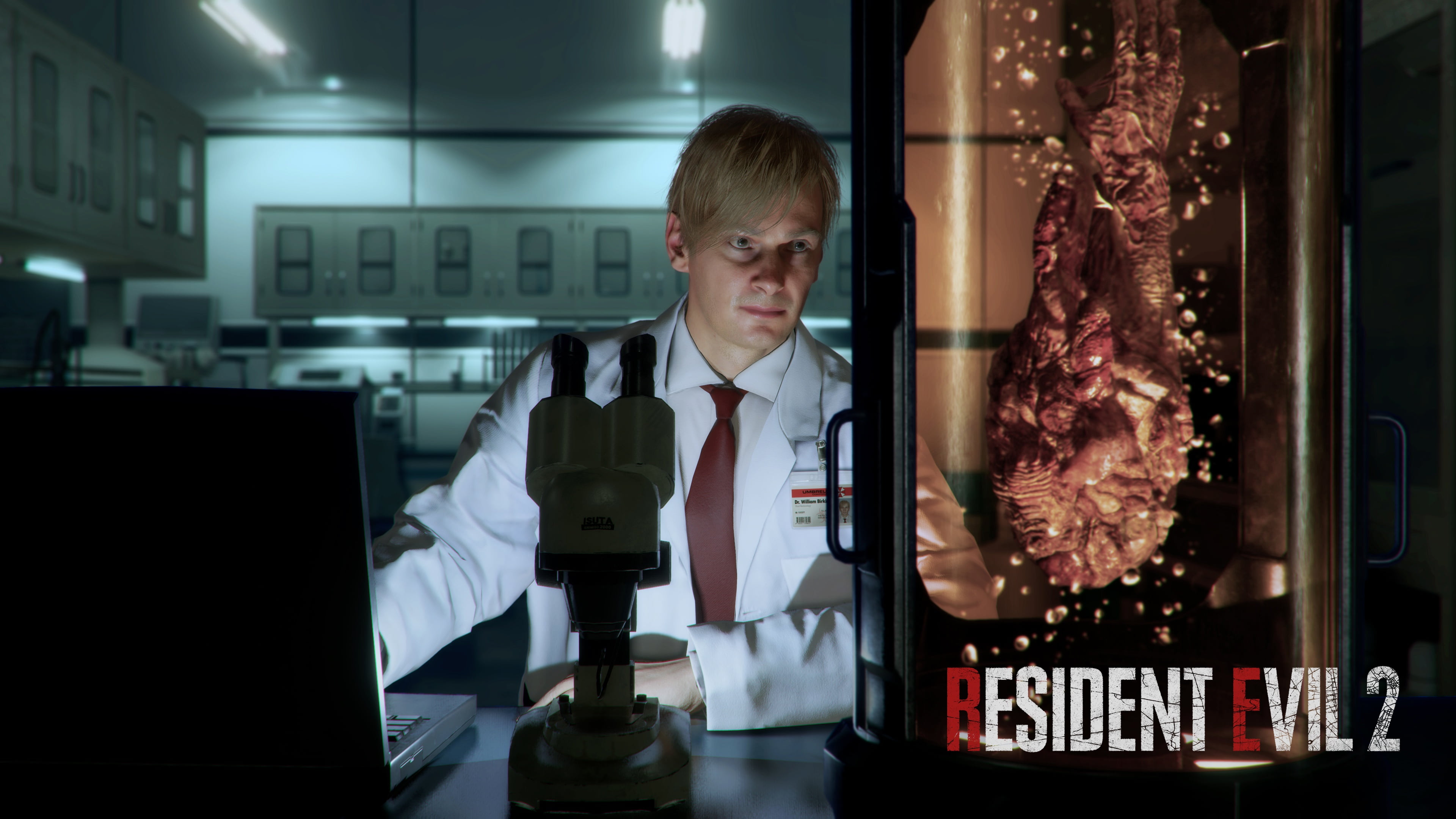 Sitting, Game, The game, Resident evil 2, William Birkin, Man, Tie, 4K, Bathrobe, Computer, HD Wallpaper