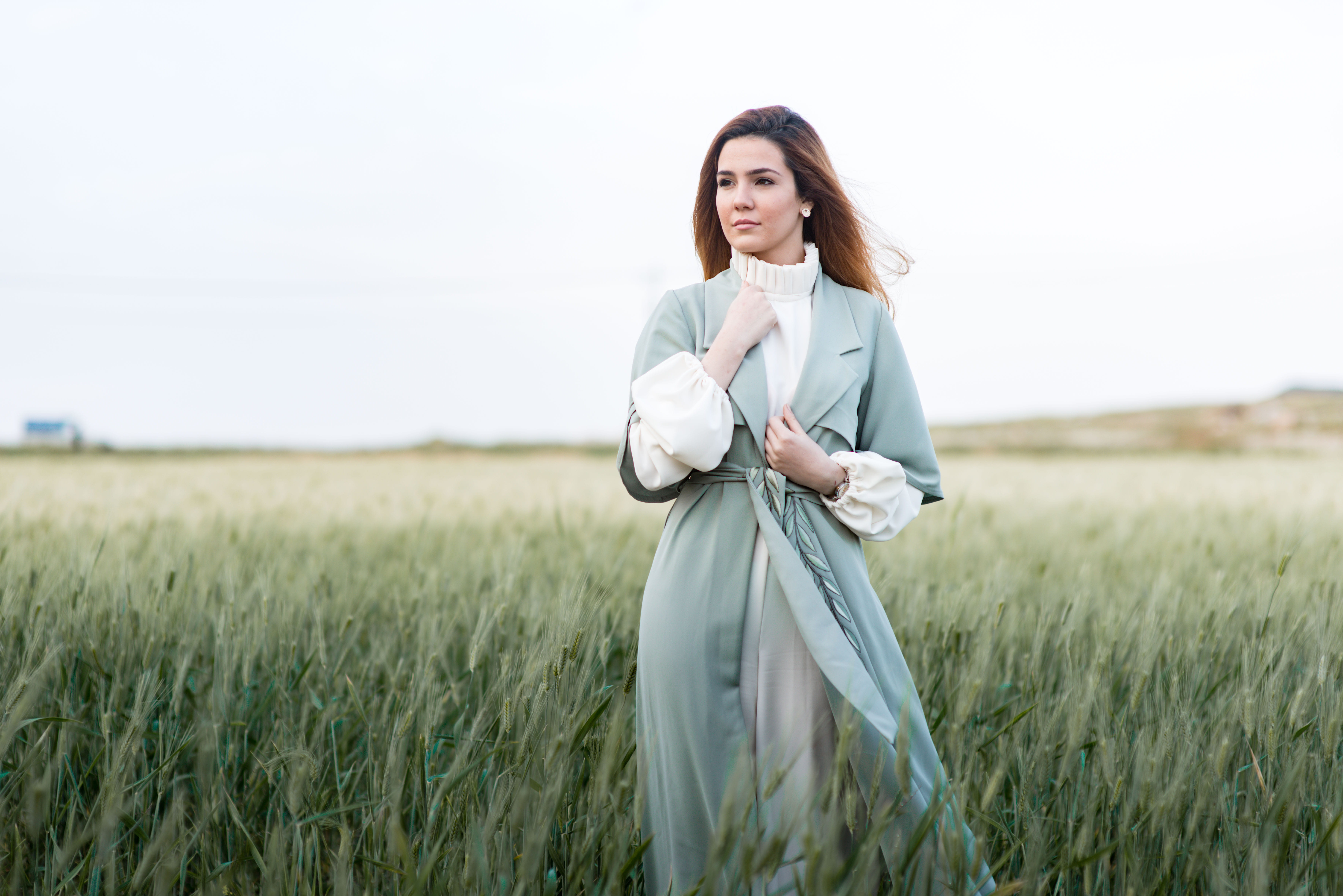hairstyle, bathrobe, field, modest, cereal plant, plant, beautiful woman, woman, portrait, female, wearing, one person, rural scene, women, grain, style, HD Wallpaper
