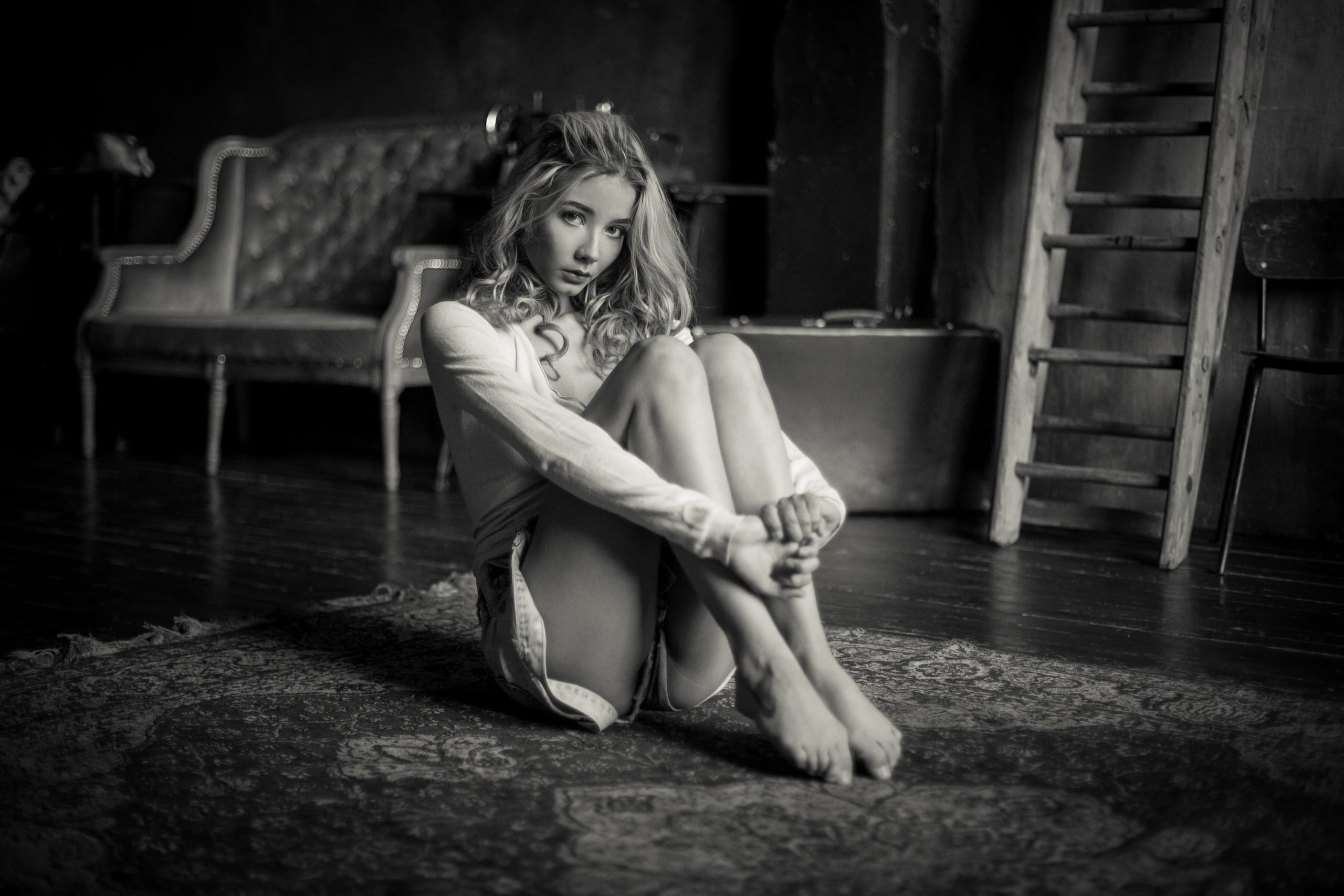 model, legs, look, 2K, Girl, Alex Nemalevich, blonde, Katerina Shiryaeva, pose, HD Wallpaper