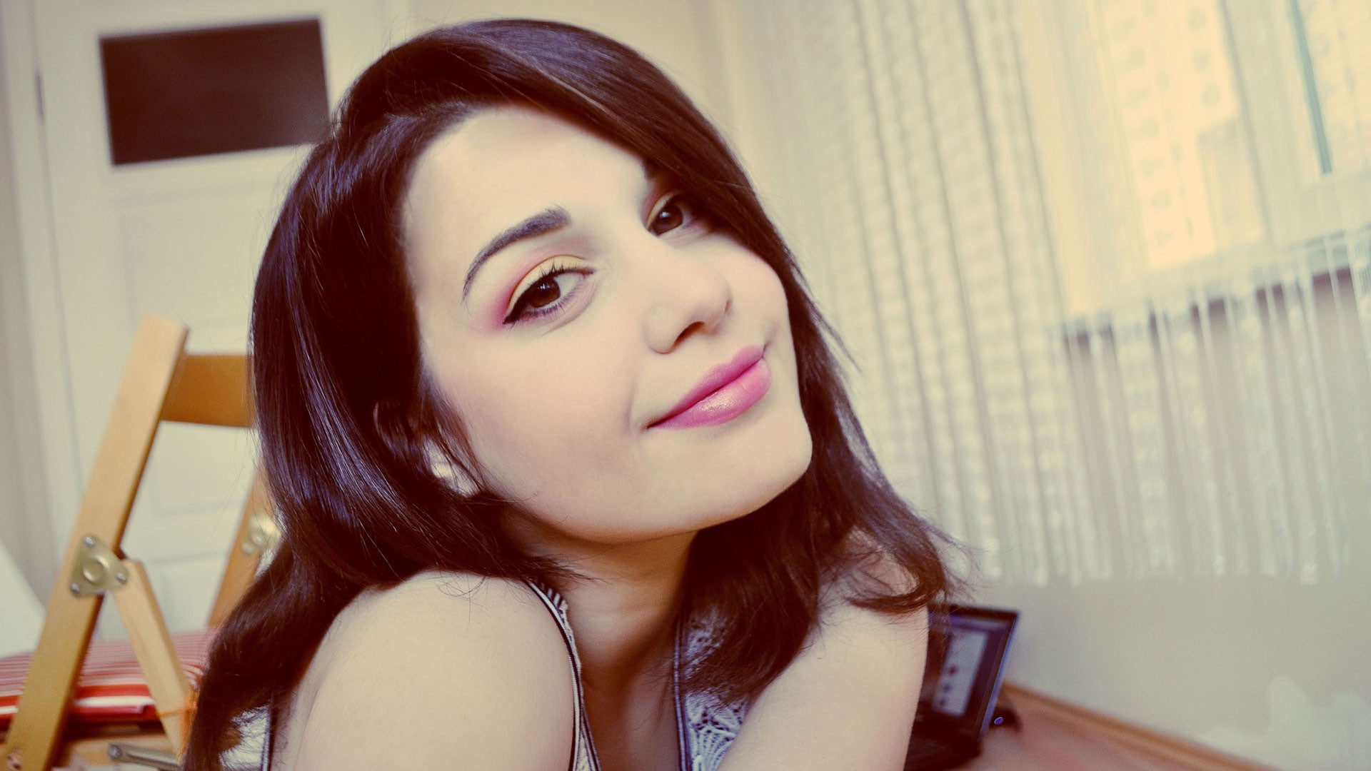 women, 1080P, amateur, model, face, smiling, makeup, HD Wallpaper