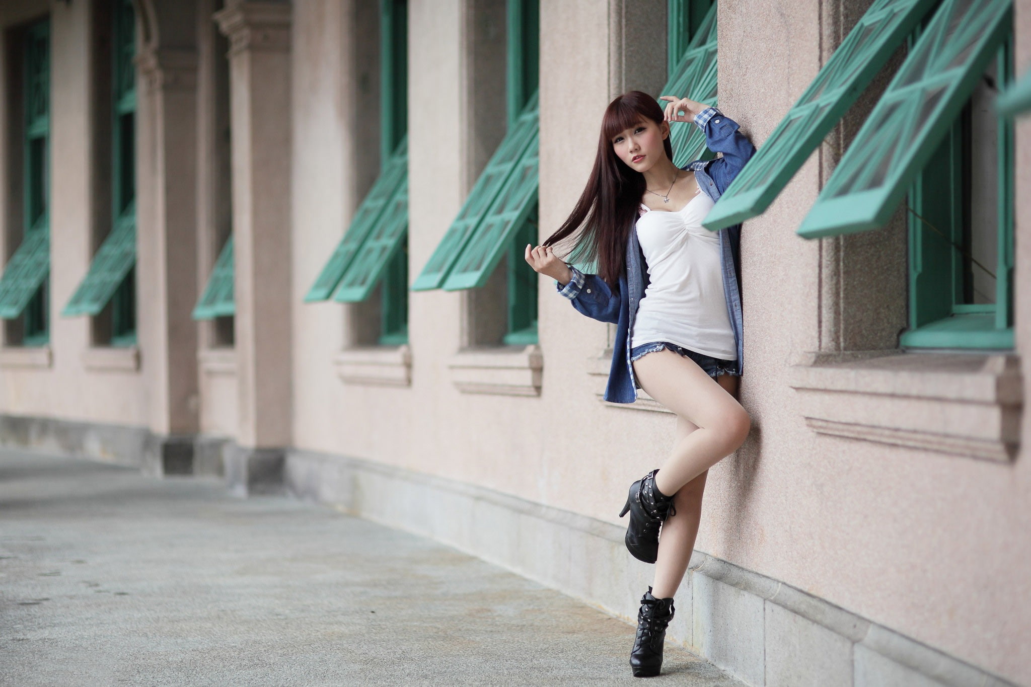 camisole, happiness, Asian, leisure activity, long hair, fashion, beauty, 1080P, beautiful woman, adult, built structure, young women, young adult, brown hair, HD Wallpaper