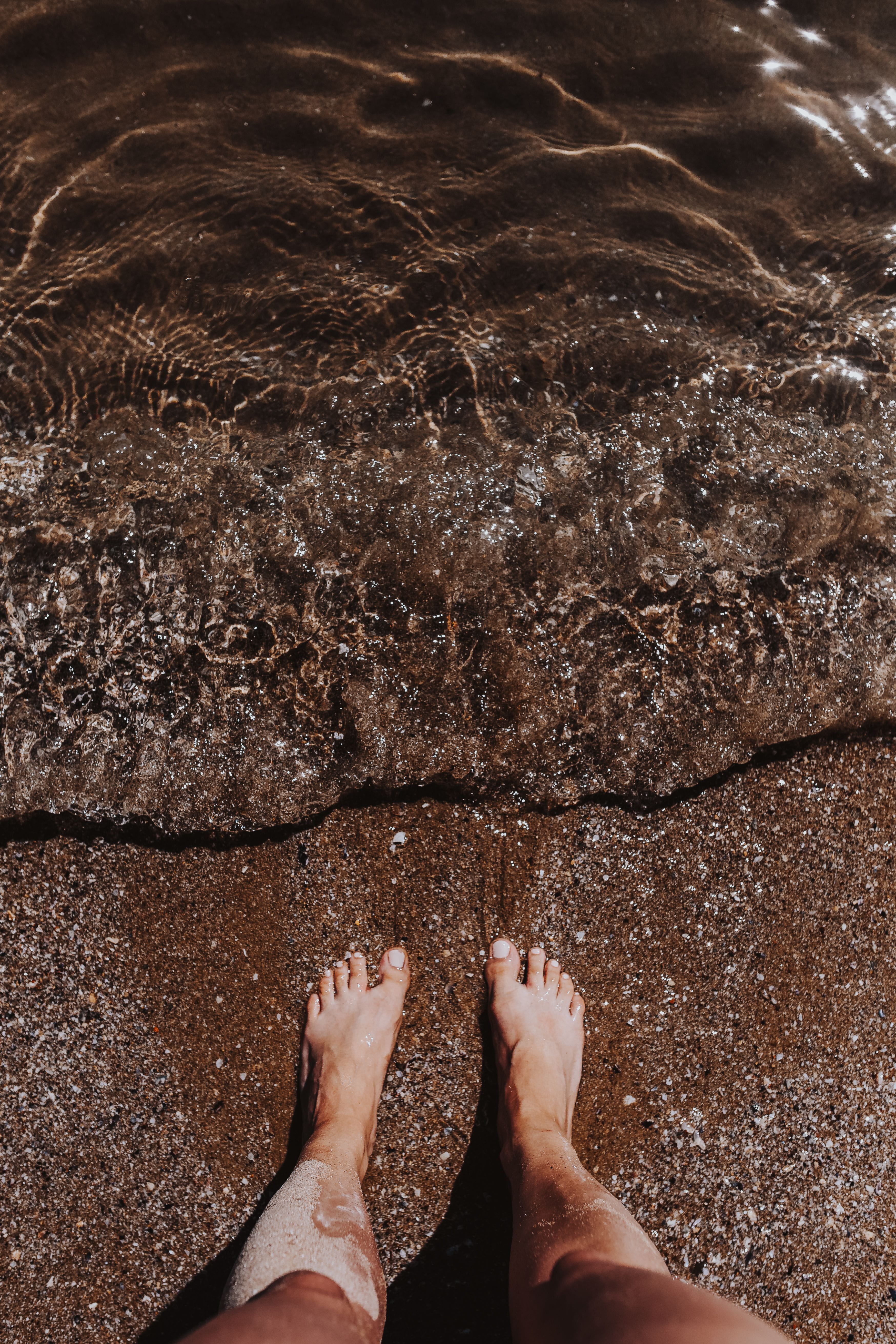 relaxation, nature, above, tan, finger, sand, land, one person, alone, sea, water, human body part, wet, caucasian, low section, real people, legs, human limb, Phone HD Wallpaper