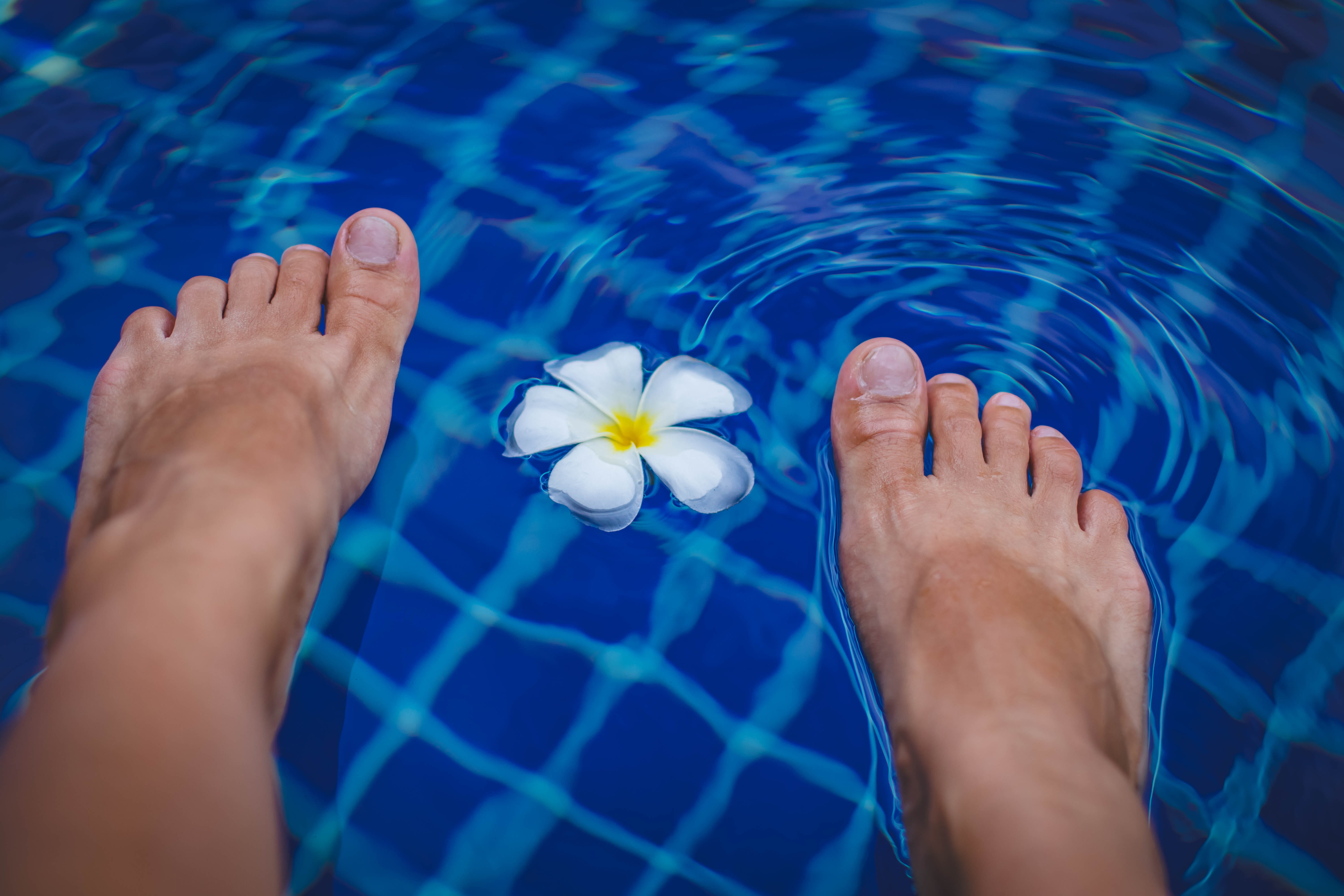 summer, body part, low section, lifestyles, one person, vacation, barefoot, s, blue, tropical, tiles, real people, toenail, swimming pool, flowering plant, HD Wallpaper