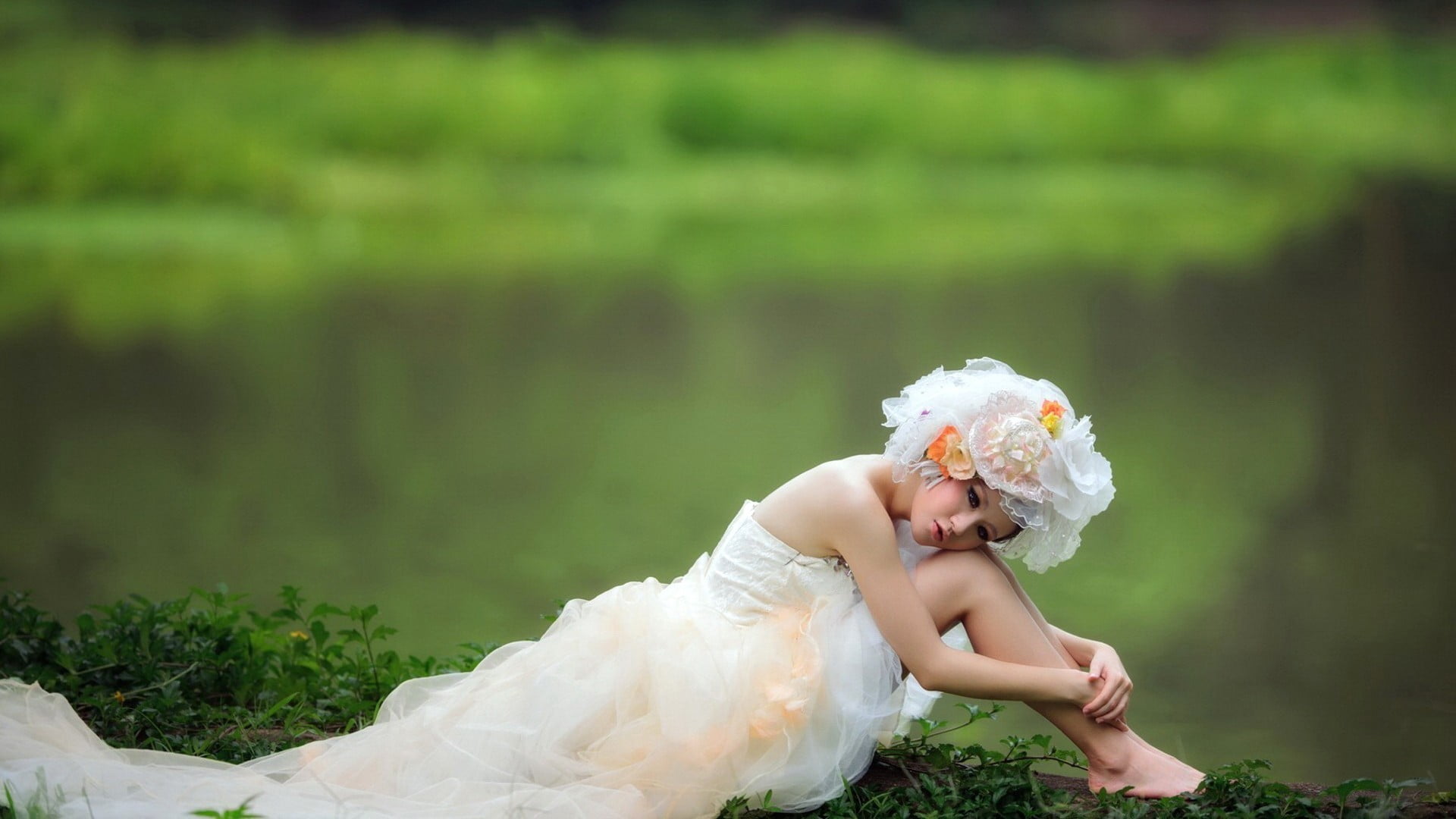 life events, beauty in nature, nature, bouquet, white dress, wedding, white color, celebration, event, plant, hat, women outdoors, flower arrangement, outdoors, HD Wallpaper