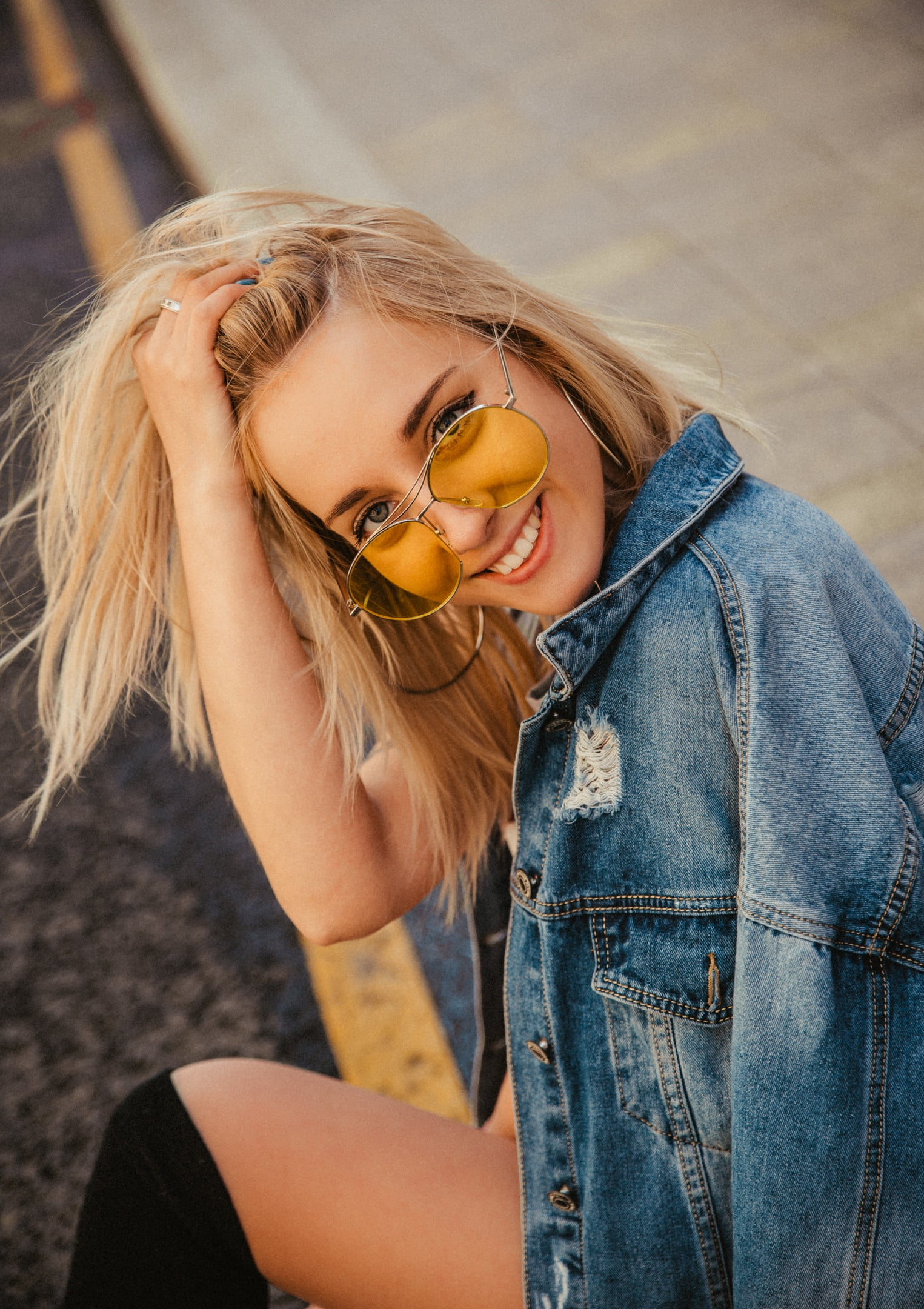 hairstyle, beauty, happiness, blonde, lifestyles, Tatyana Khachatryan, model, outdoors, blond hair, portrait, positive emotion, knee-highs, fashion, long hair, Phone HD Wallpaper