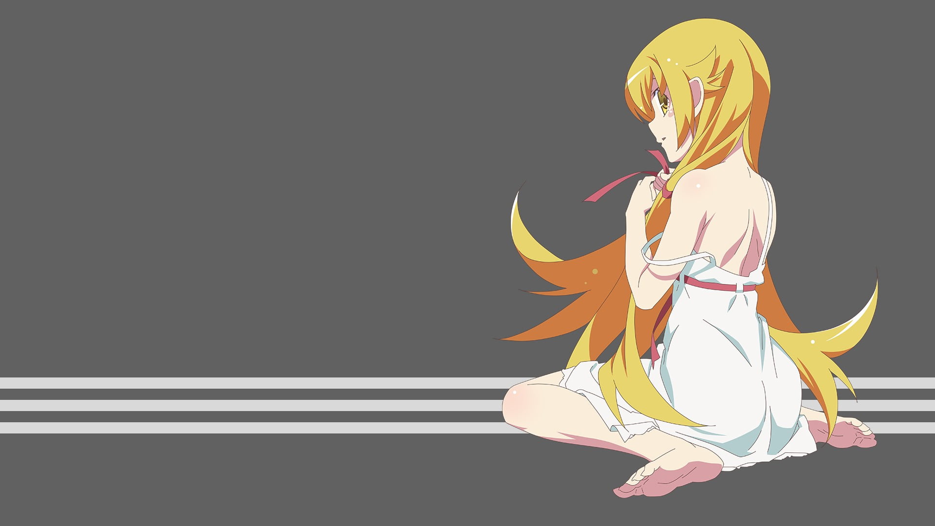 female, copy space, black background, barefoot, representation, arts culture and entertainment, simple background, white, character, long hair, night, anime, HD Wallpaper