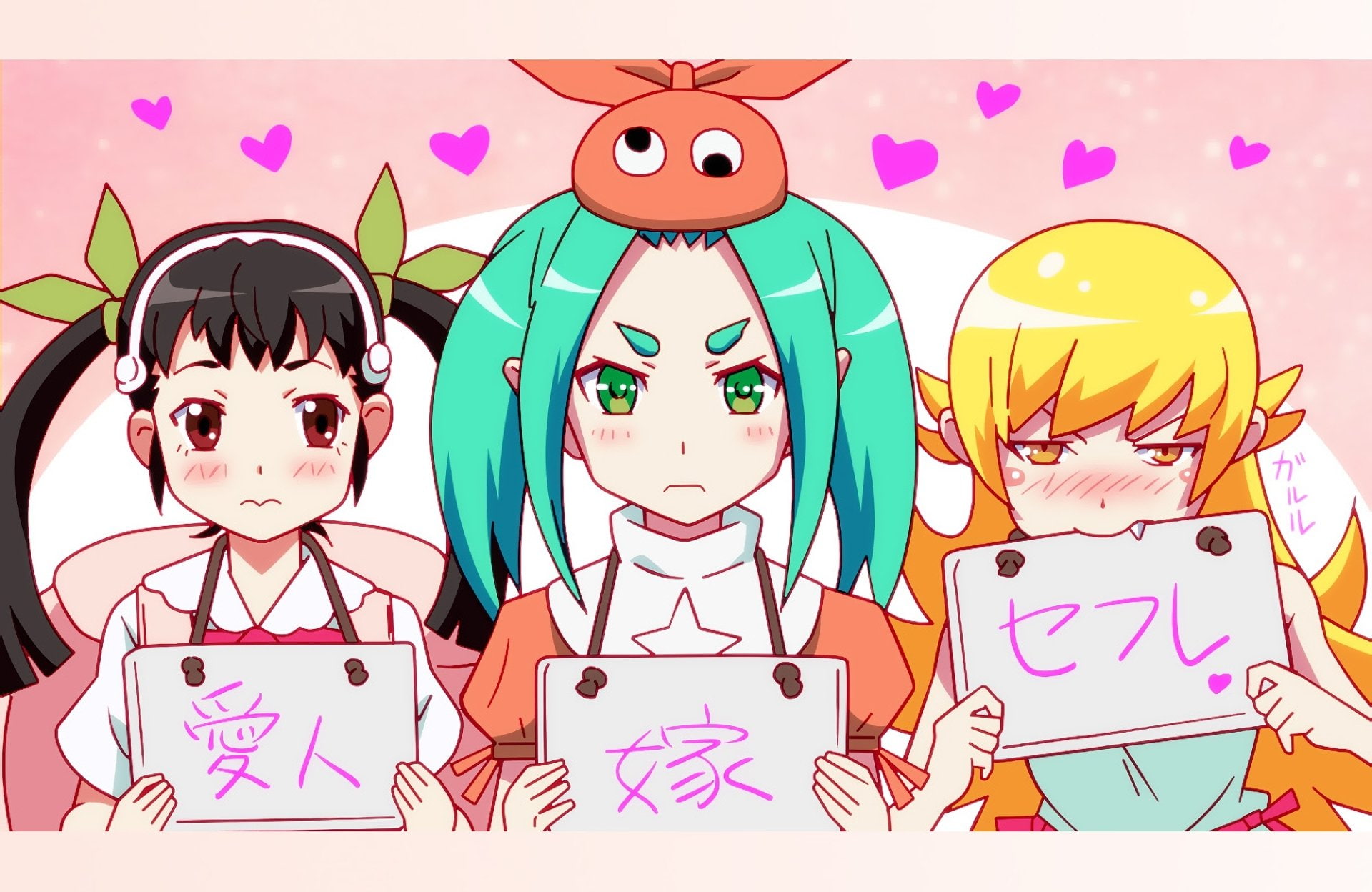 1080P, Monogatari (Series), Shinobu Oshino, Anime, Yotsugi Ononoki, Mayoi Hachikuji, HD Wallpaper