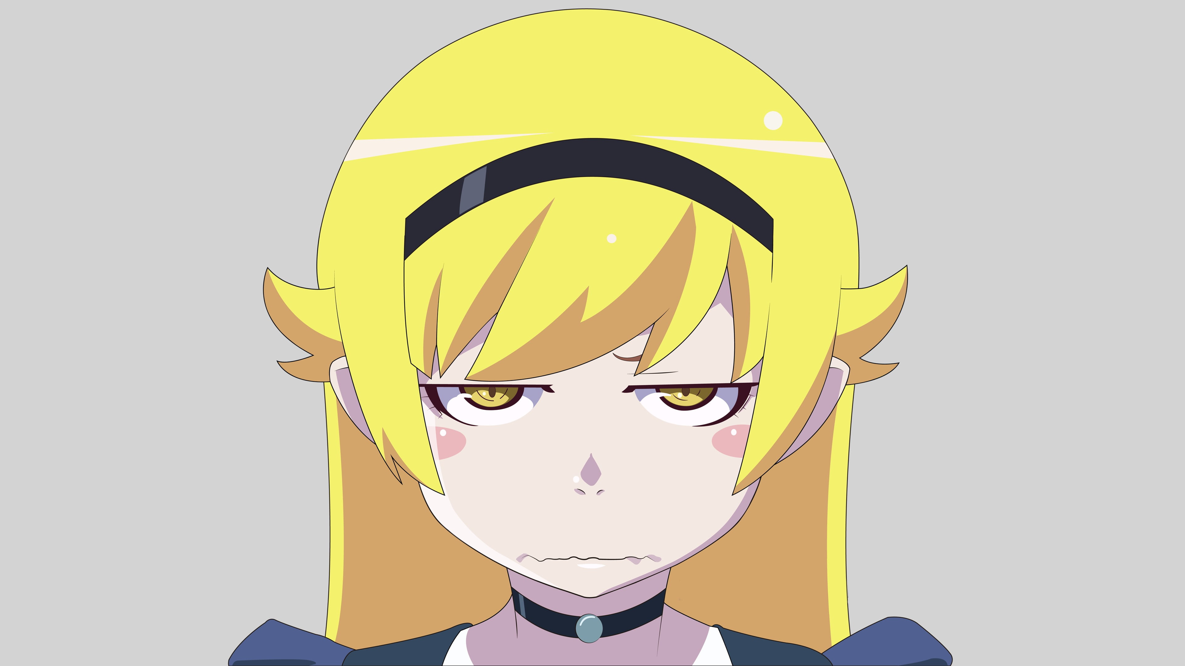 Unimpressed, front view, one person, yellow eyes, character, males, looking at camera, human body part, studio shot, yellow hair, headshot, Oshino Shinobu, HD Wallpaper