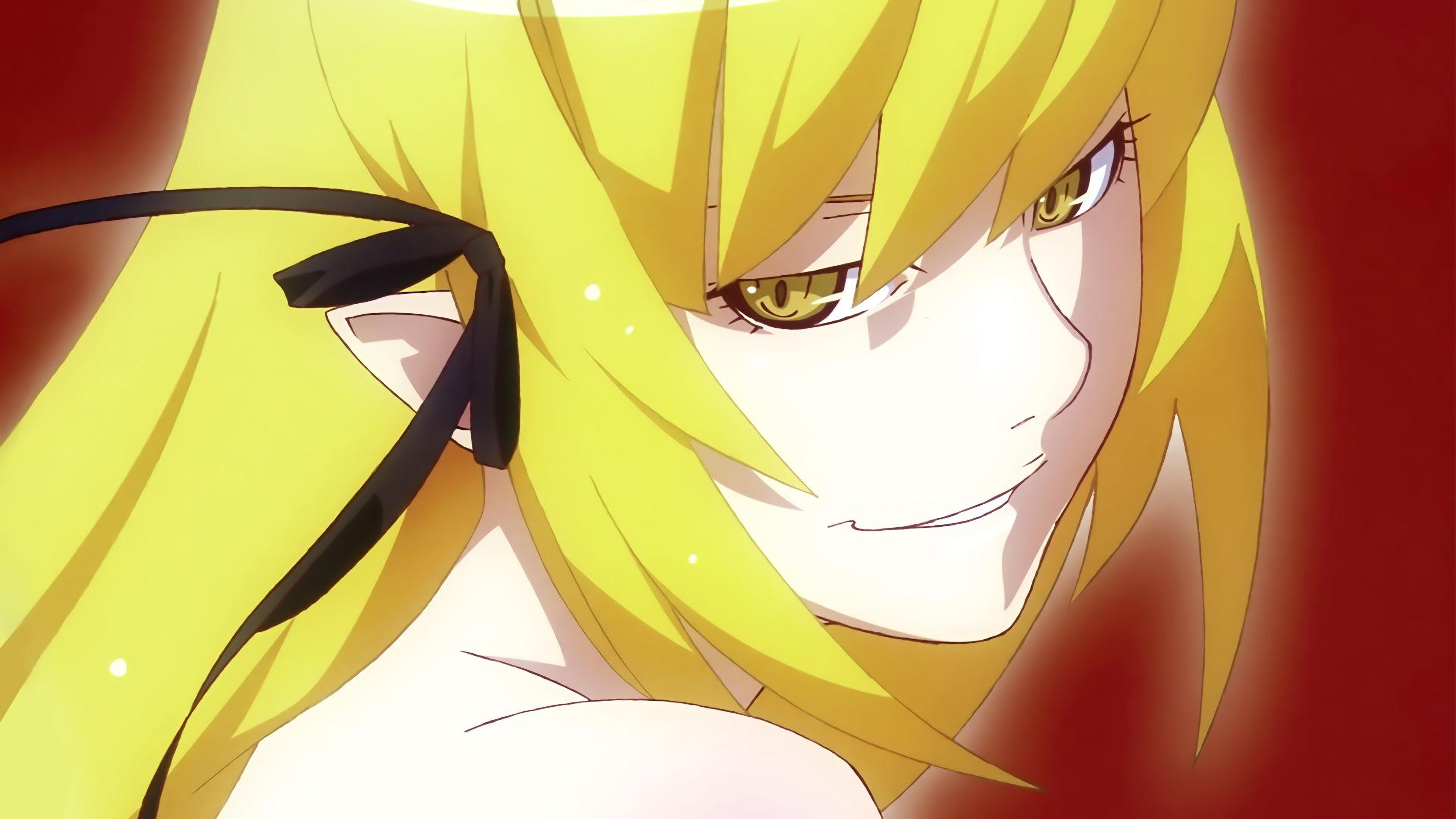Monogatari Series, anime, blonde, long hair, anime girls, Oshino Shinobu, 4K, HD Wallpaper