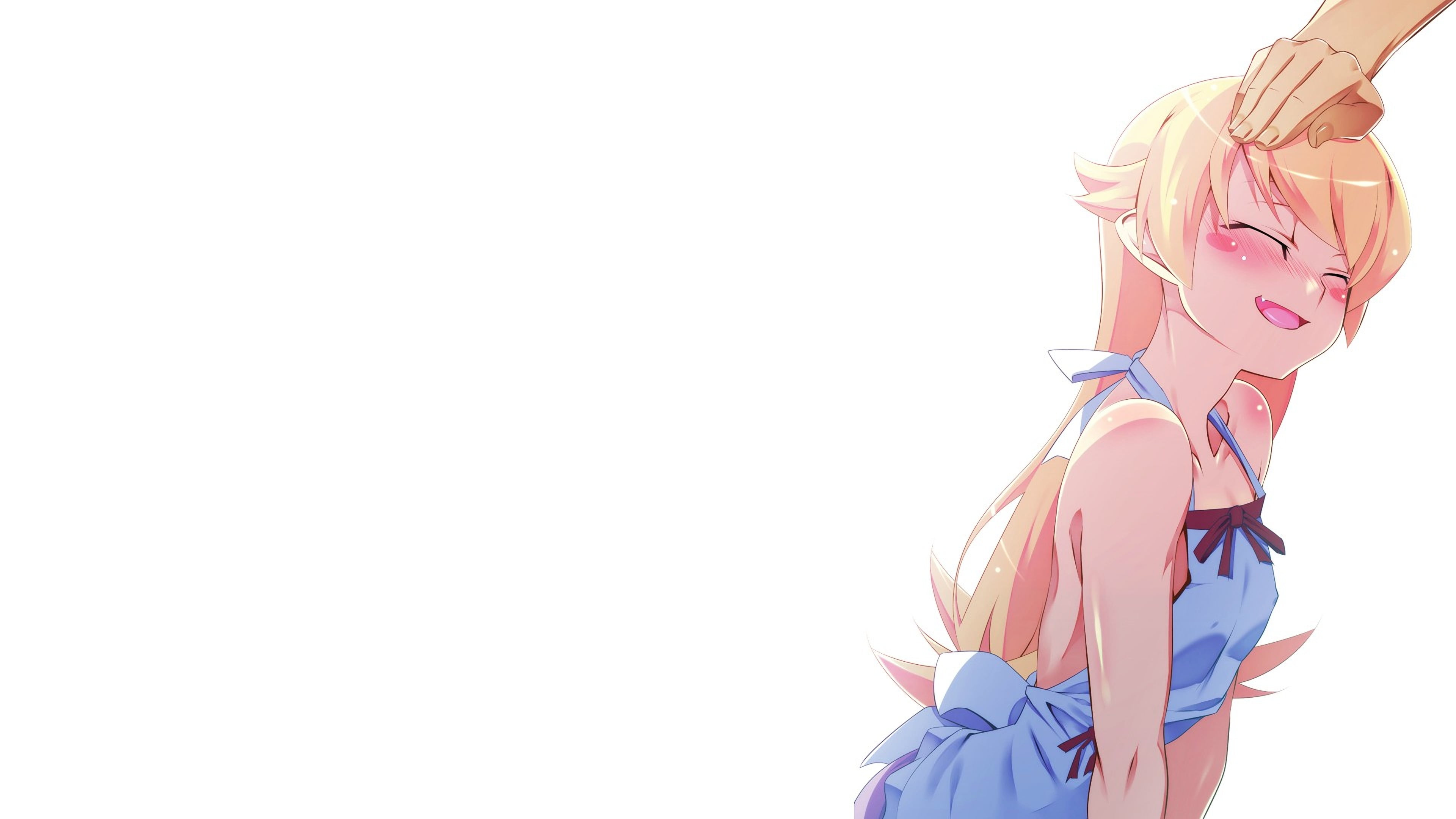 side view, copy space, real people, Oshino Shinobu, clothing, Monogatari Series, one person, hairstyle, sunlight, sky, 4K, blonde, women, clear sky, lifestyles, HD Wallpaper