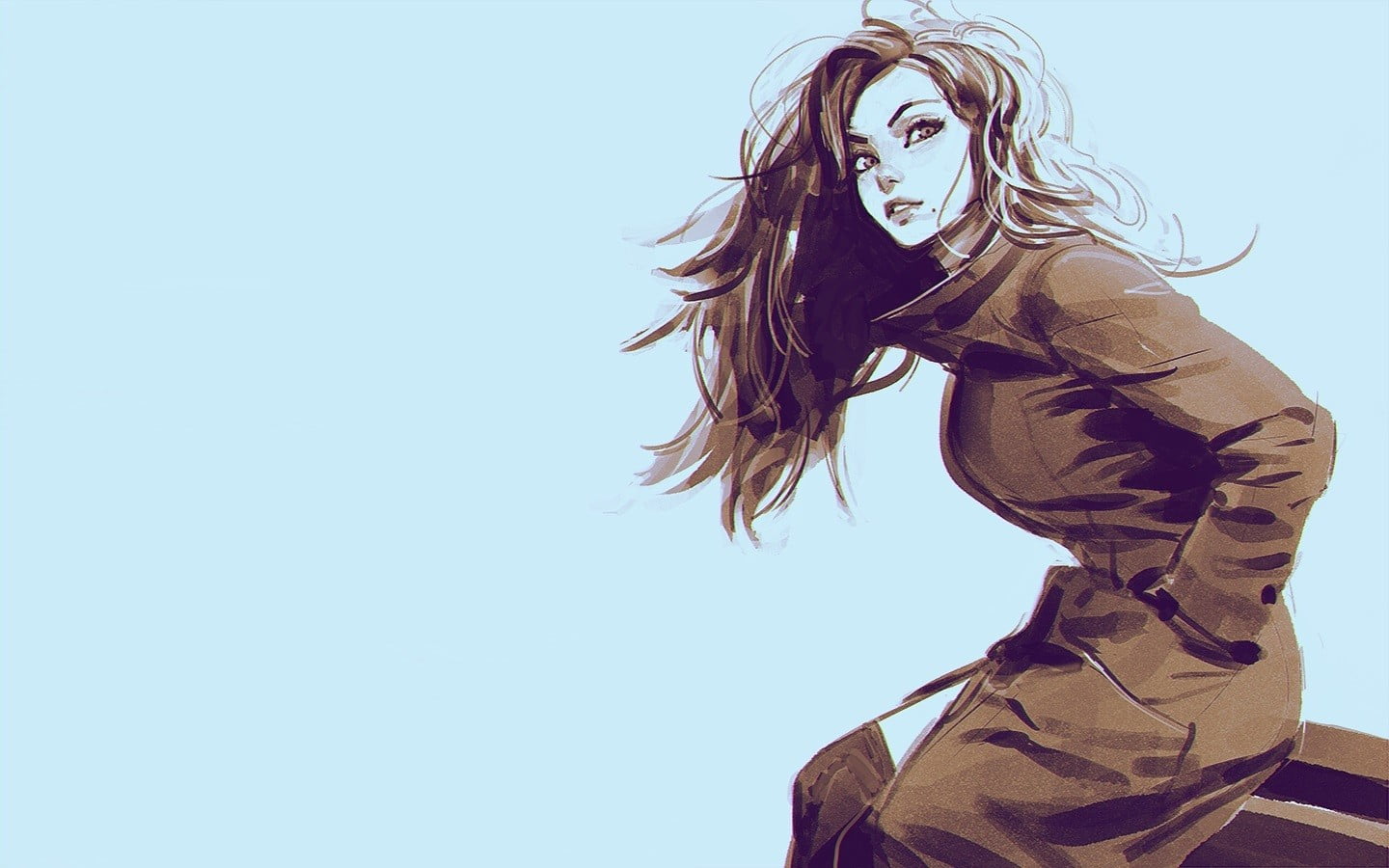hairstyle, Ilya Kuvshinov, anime girls, day, young women, one person, clear sky, nature, lifestyles, copy space, drawing, young adult, monochrome, representation, HD Wallpaper