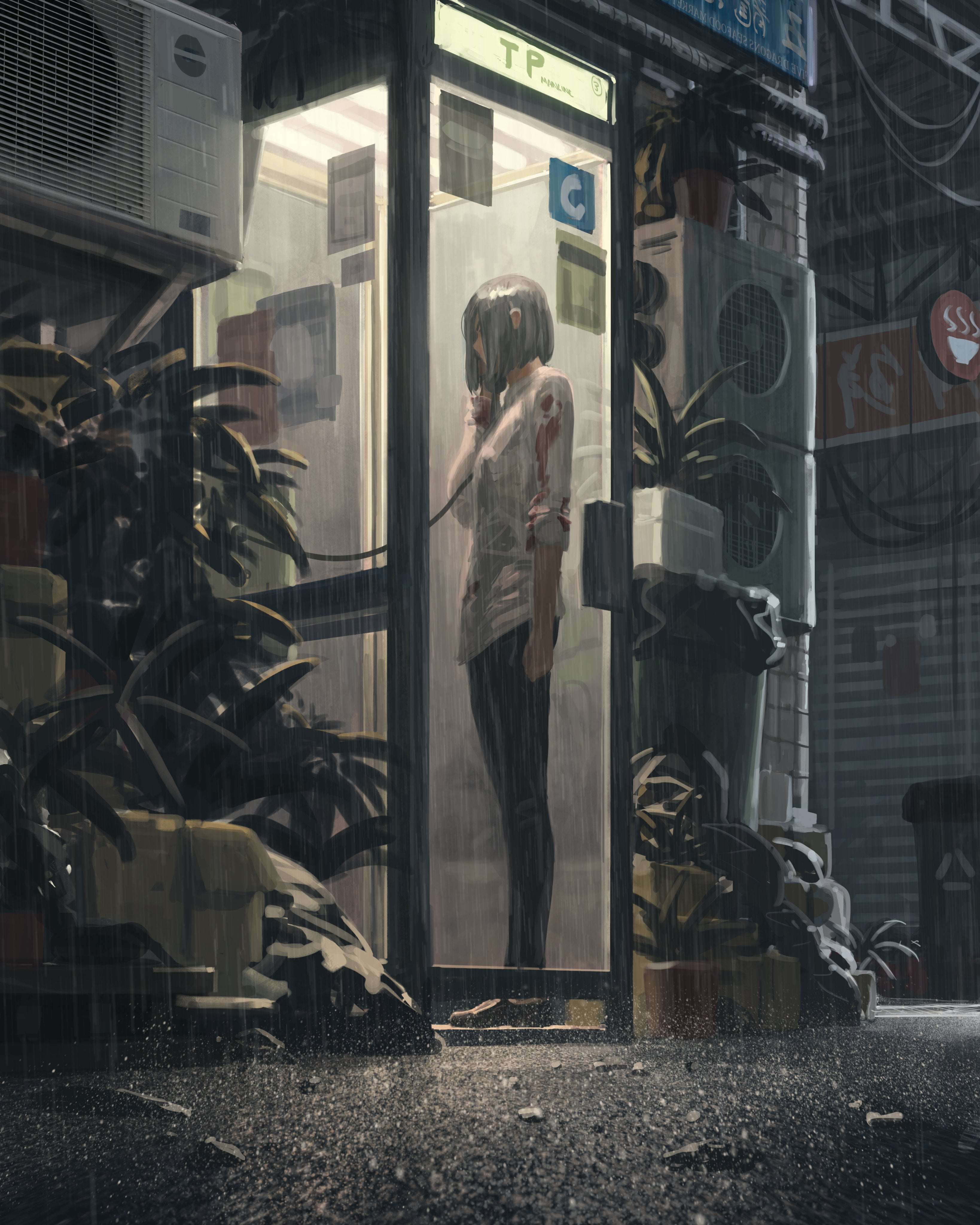artwork, phone box, telephone, digital art, GUWEIZ, Bad guys, 4K, Phone HD Wallpaper