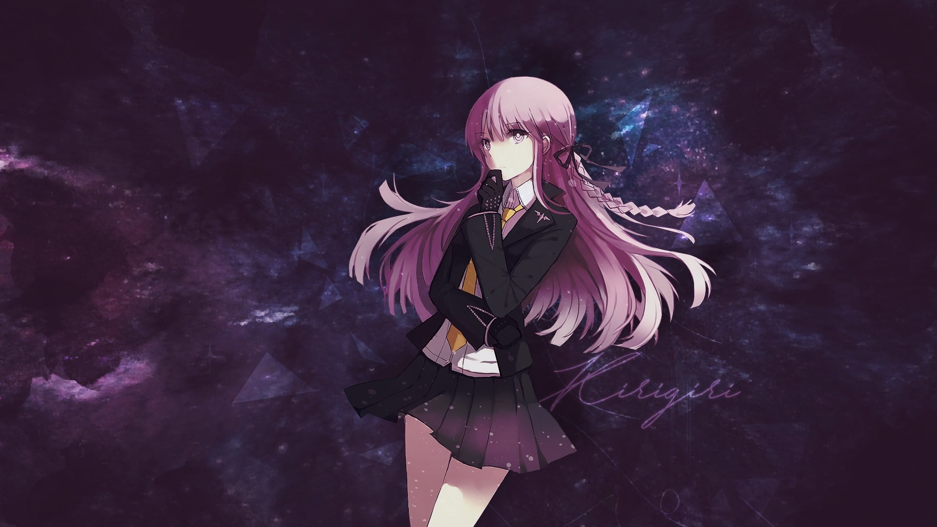 young adult, danganronpa, purple, costume, hairstyle, night, women, three quarter length, illuminated, waist up, clothing, religion, nature, Anime, digital composite, HD Wallpaper