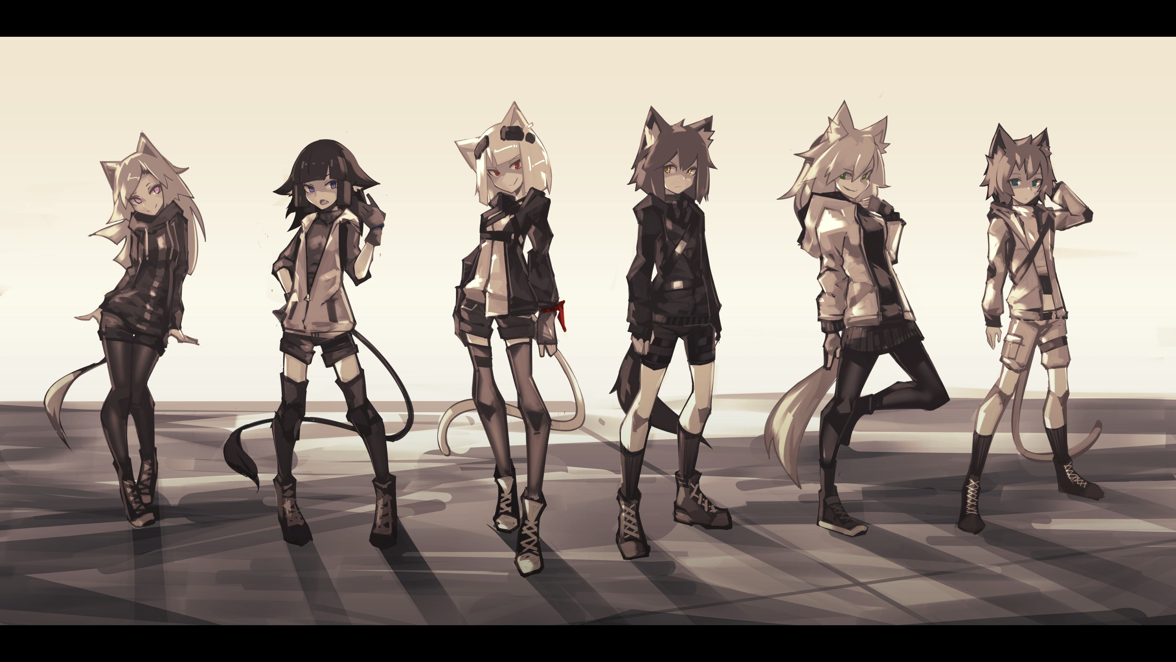 anime girls, sculpture, tail, cut out, variation, auto post production filter, still life, animal ears, creativity, human representation, short hair, side by side, HD Wallpaper