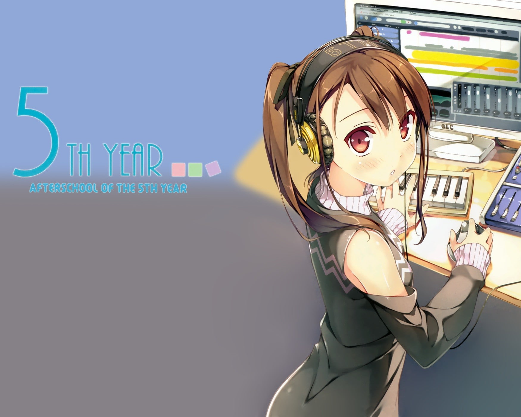 detached sleeves, anime, anime girls, 720P, headphones, HD Wallpaper
