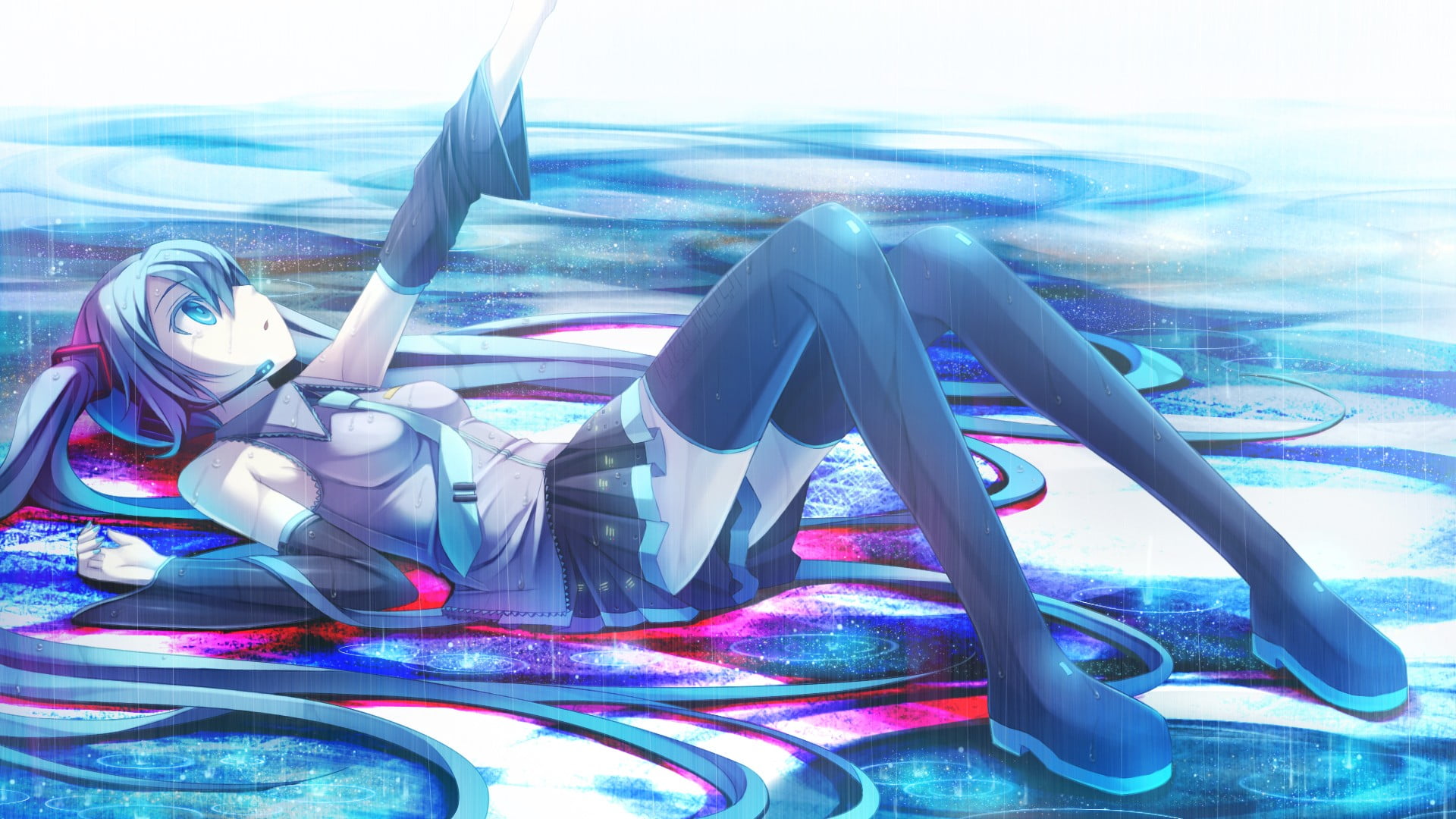 day, water, technology, Hatsune Miku, Vocaloid, land vehicle, motion, anime girls, 1080P, close-up, anime, detached sleeves, mode of transportation, car, HD Wallpaper