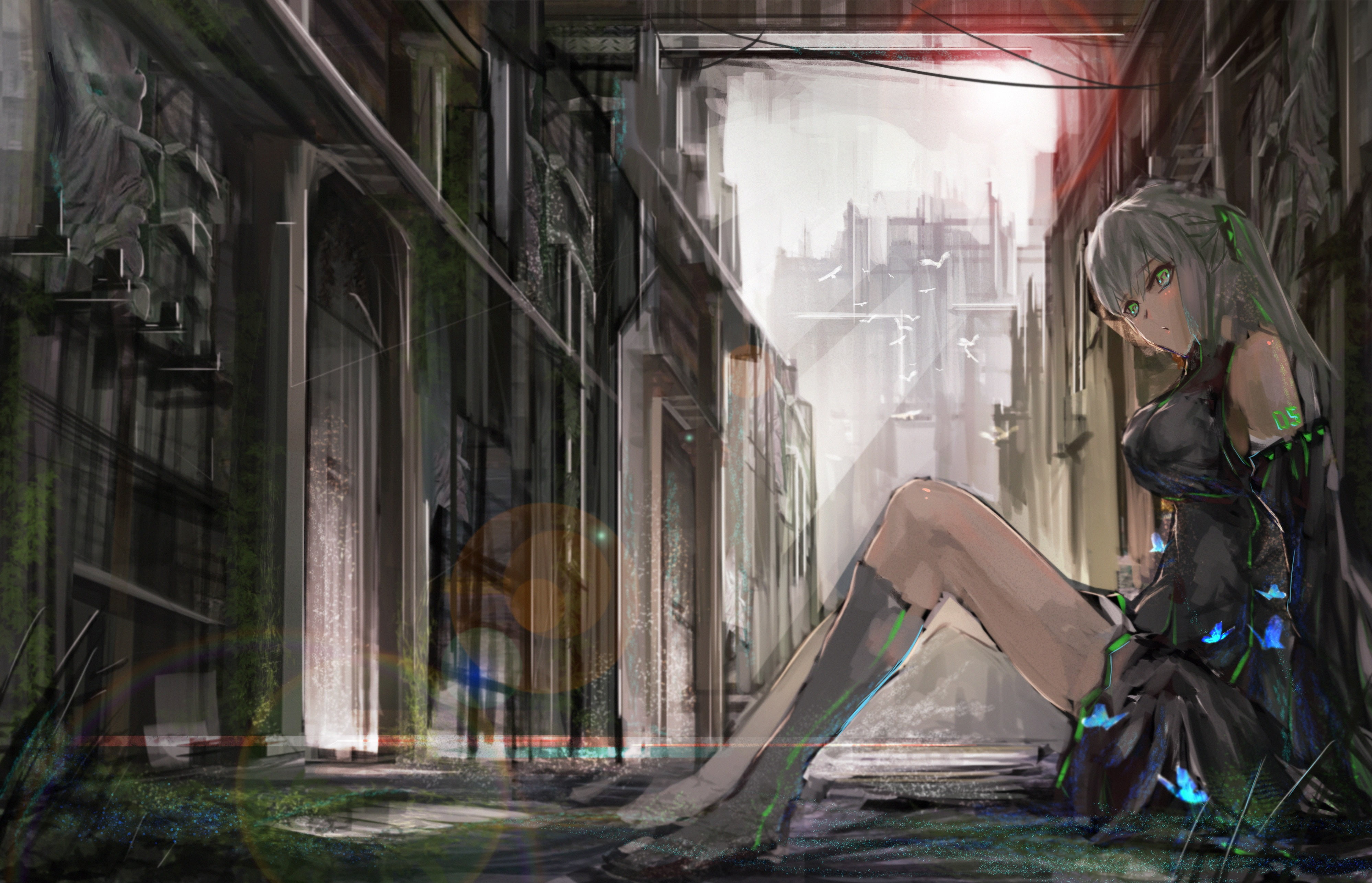 sunlight, human representation, architecture, one person, day, knee-highs, women, building exterior, creativity, detached sleeves, building, young adult, HD Wallpaper
