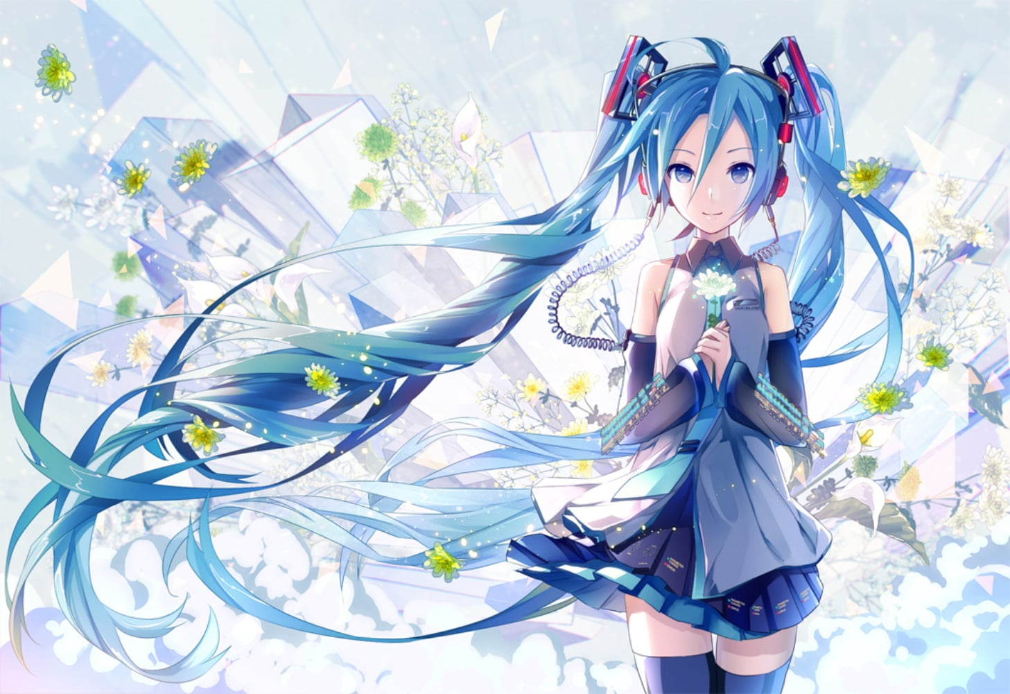 anime, anime girls, contemplation, hairstyle, blue hair, nature, one person, real people, sunlight, clothing, flowers, beautiful woman, fashion, 720P, HD Wallpaper