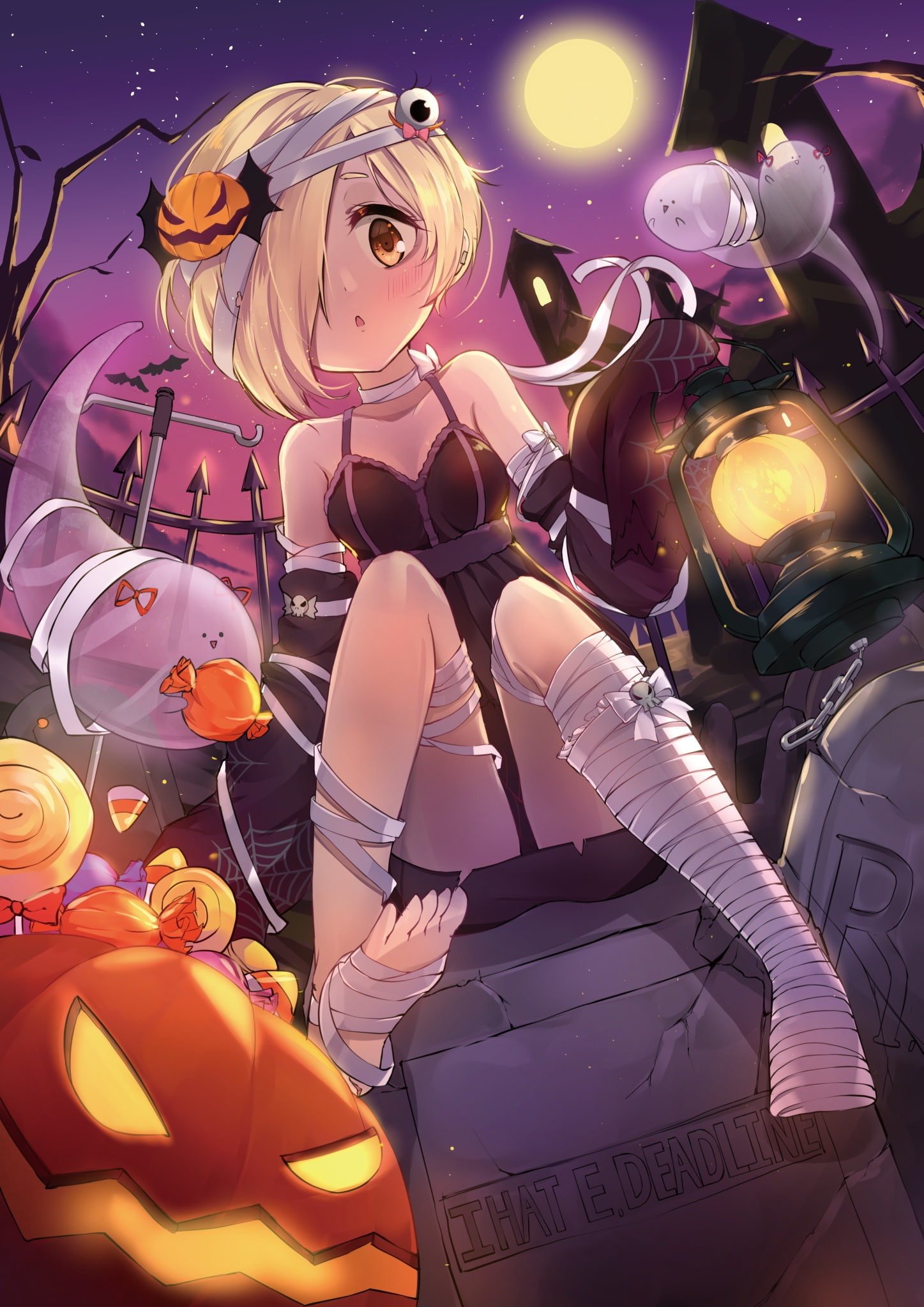 pumpkin, bandage, dress, Halloween, 1080P, feet, Shirasaka Koume, Phone HD Wallpaper