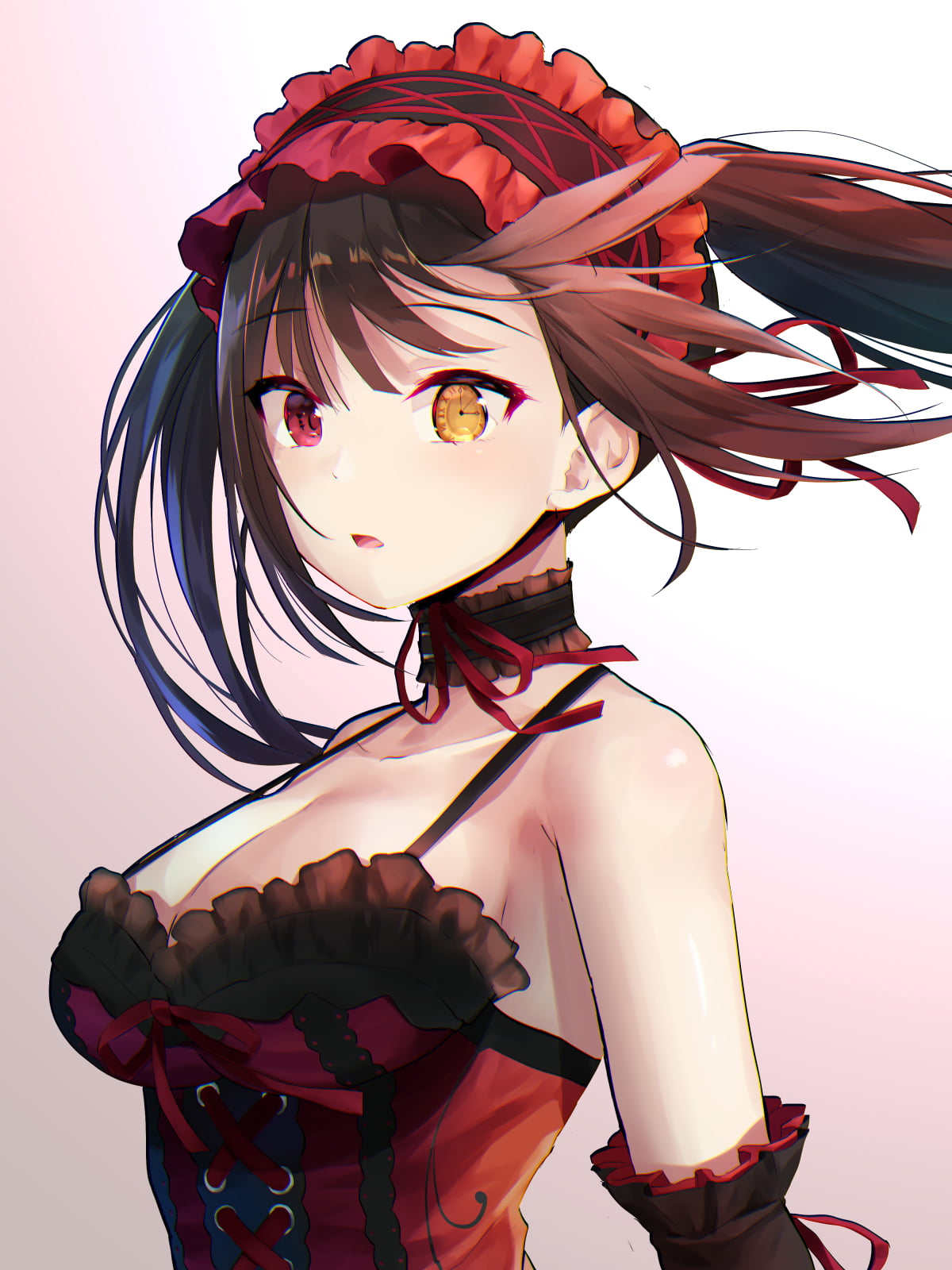 heterochromia, twintails, dress, Date A Live, blush, looking away, anime, Tied Hair, choker, 720P, open mouth, Phone HD Wallpaper